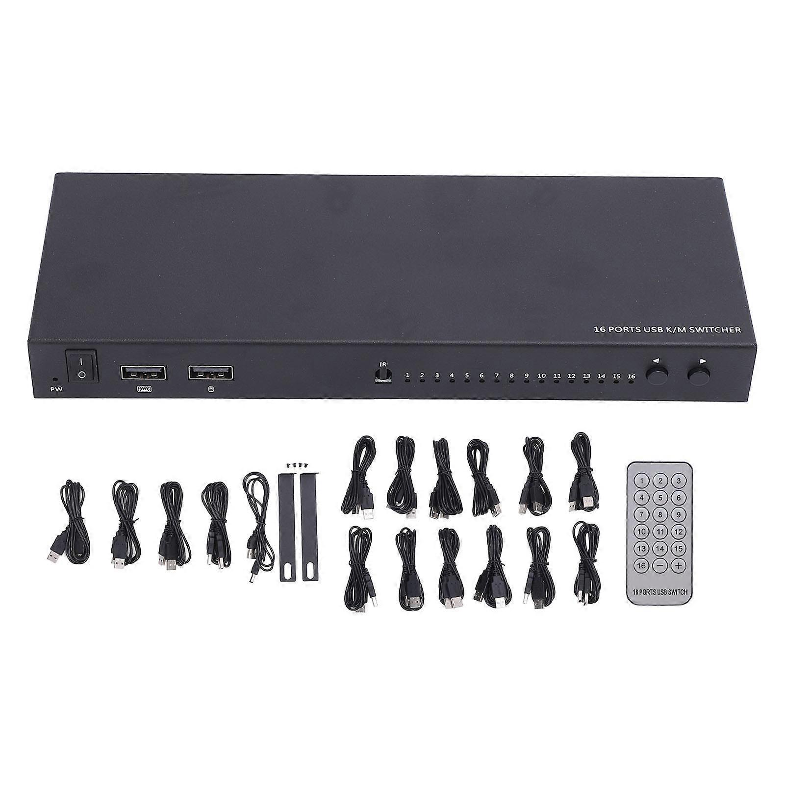 USB 2.0 Switcher 2 Input 16 Output Ports Keyboard Mouse Switch with LAN Port