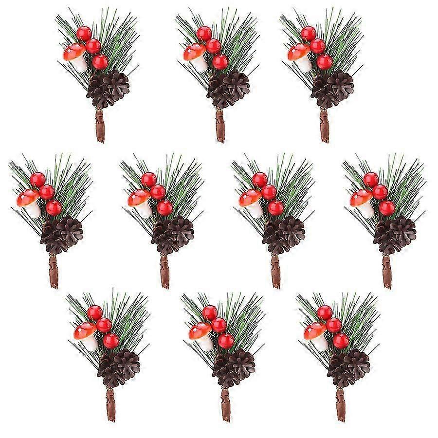 10 Pack Artificial Red Berry Pine Needles Pine Cone Christmas Ornament