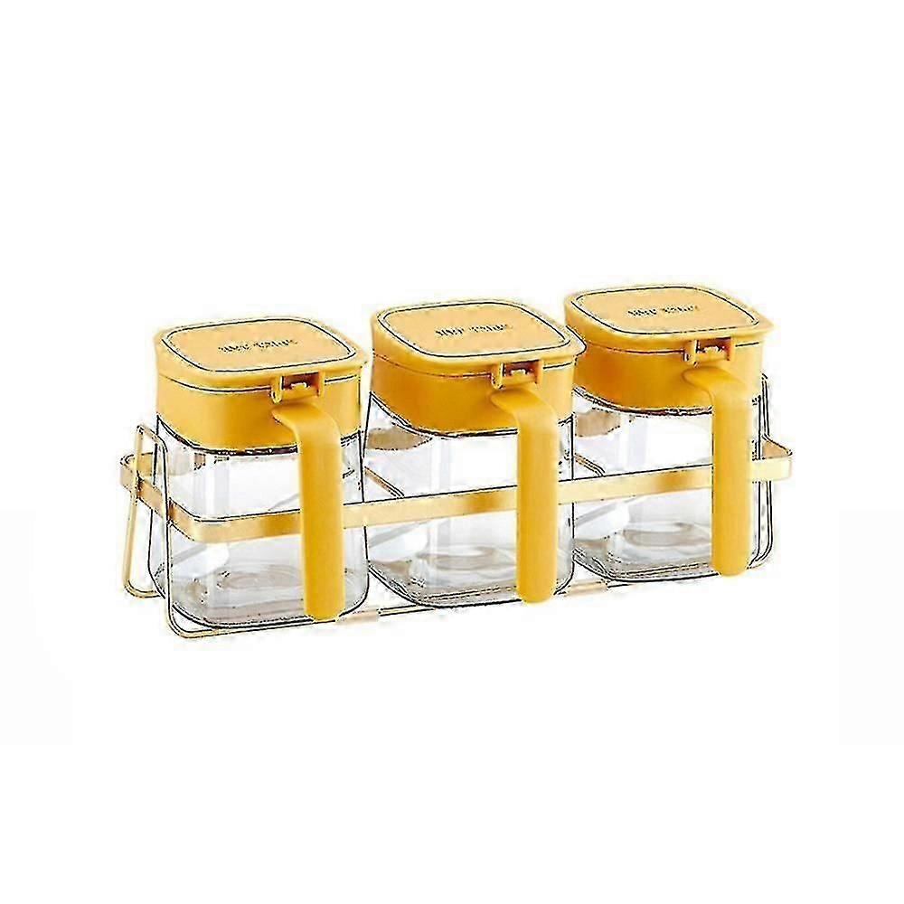 Condiment Jar Spice Container+lids & Spoons,clear Glass Condiment Canisters Pots Seasoning Box Salt Container Yellow