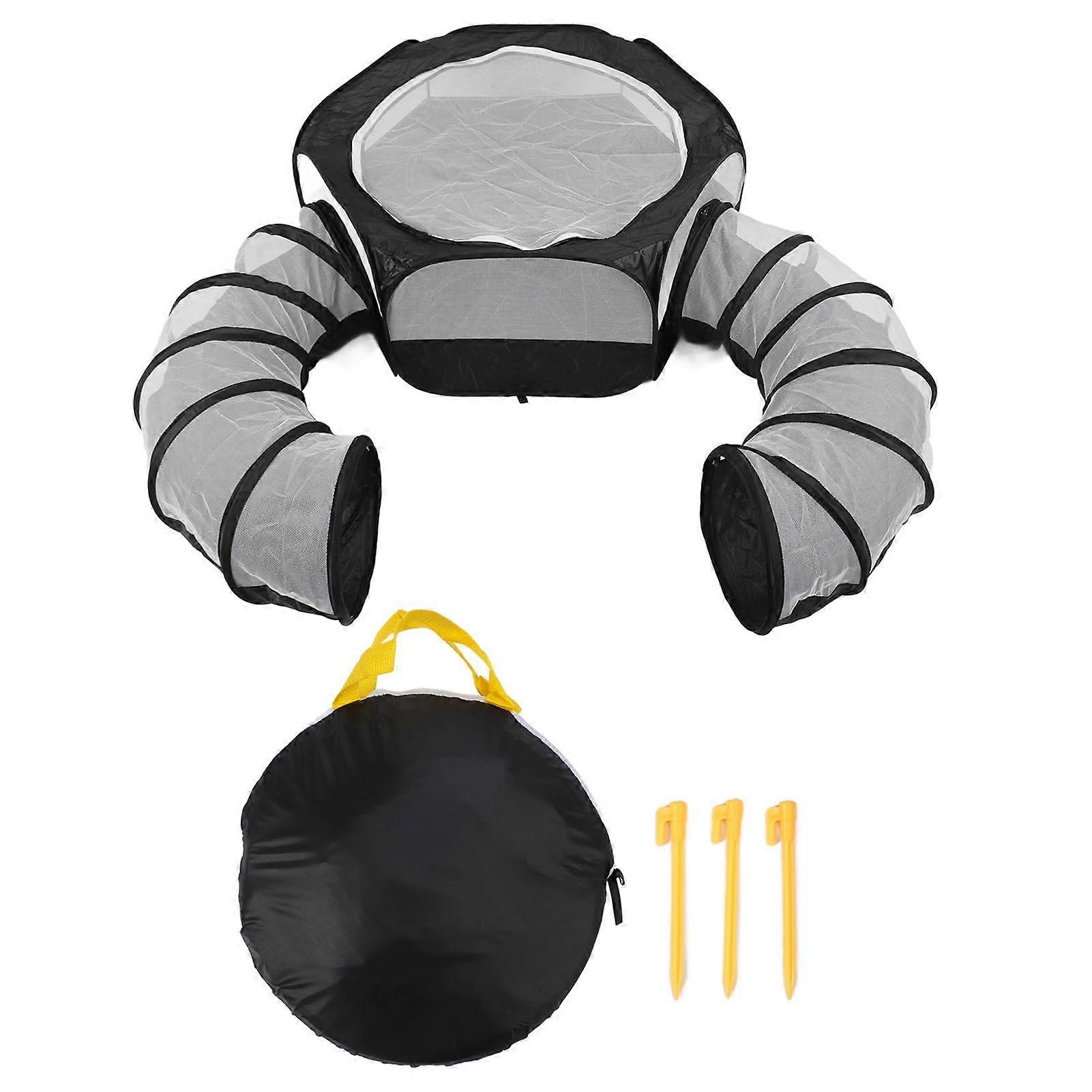 Small Animal Playpen with Tunnel Transparent Breathable Small Pet Cage Tent Foldable Portable Pet Exercise Tent for Camping Picnic Beach