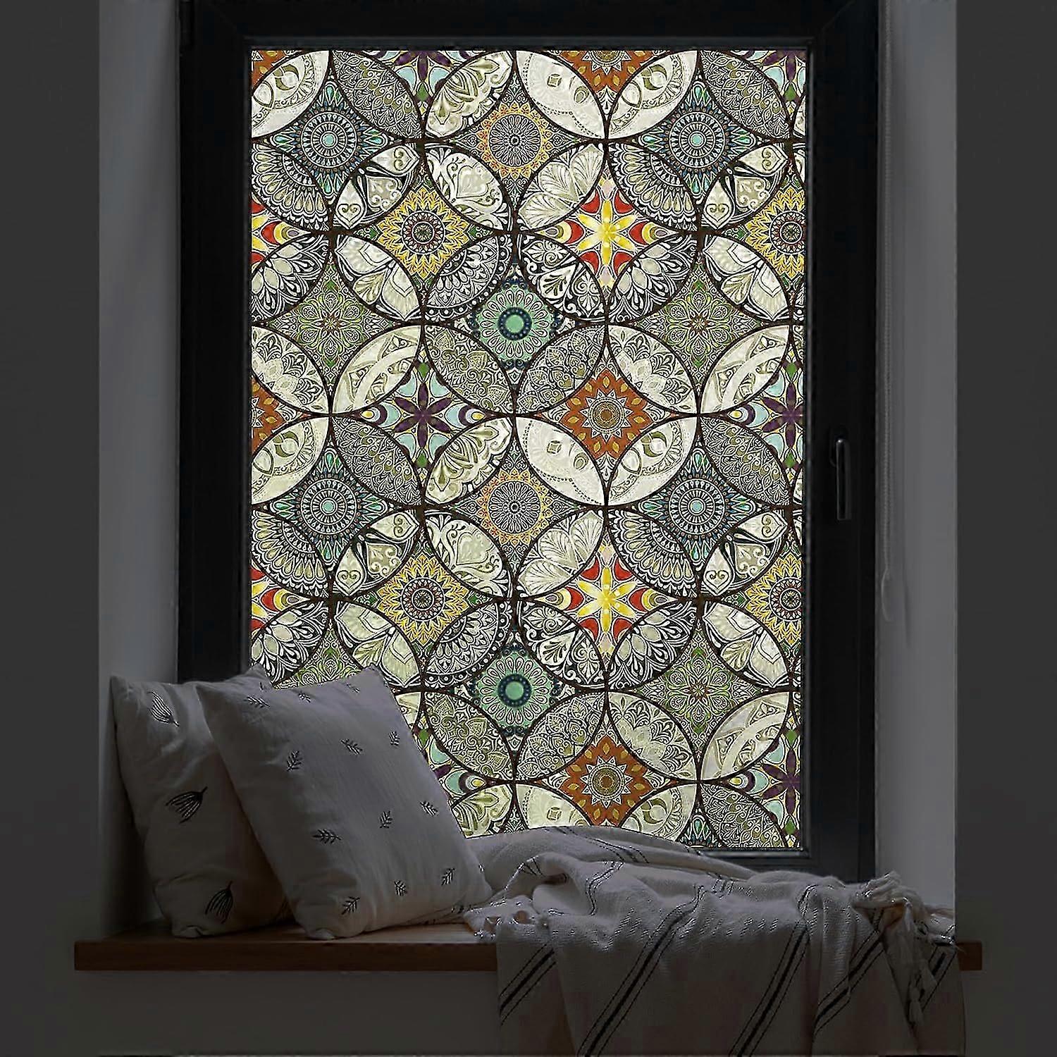 (45x200 cm)Decorative Window Film - Privacy Screen Film - Frosted Glass - Circle Pattern - Static - Adhesive - for Window - Yellow