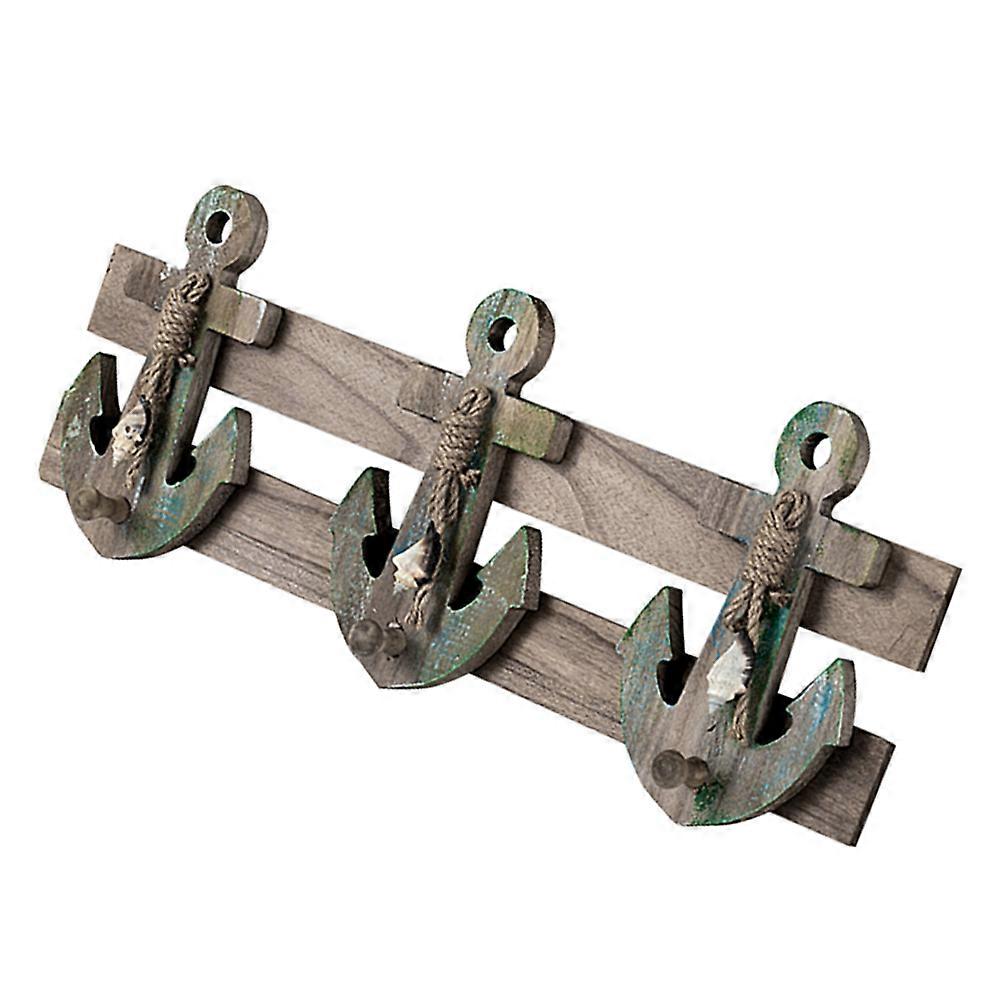 Anchor Shaped Hook Retro Wooden Wall Coat Hook for Hanging Use 3 Pegs