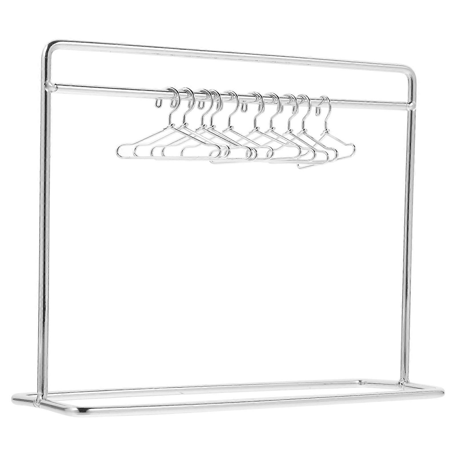 Miniature Silver Doll Clothes Rack for Doll Apparel Hanger 2Sets