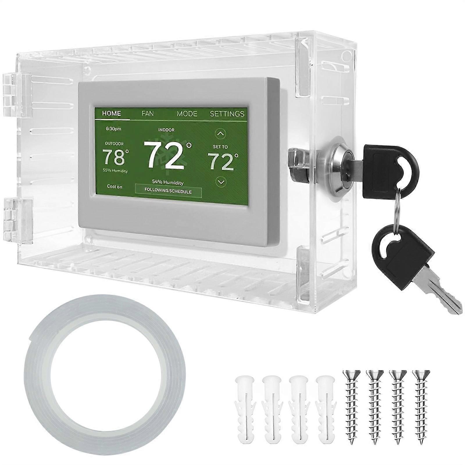 Universal Thermostat Lock Box with Key, Clear Cover for Wall Thermostats 7.8"x4.7" or Smaller - 1 Set