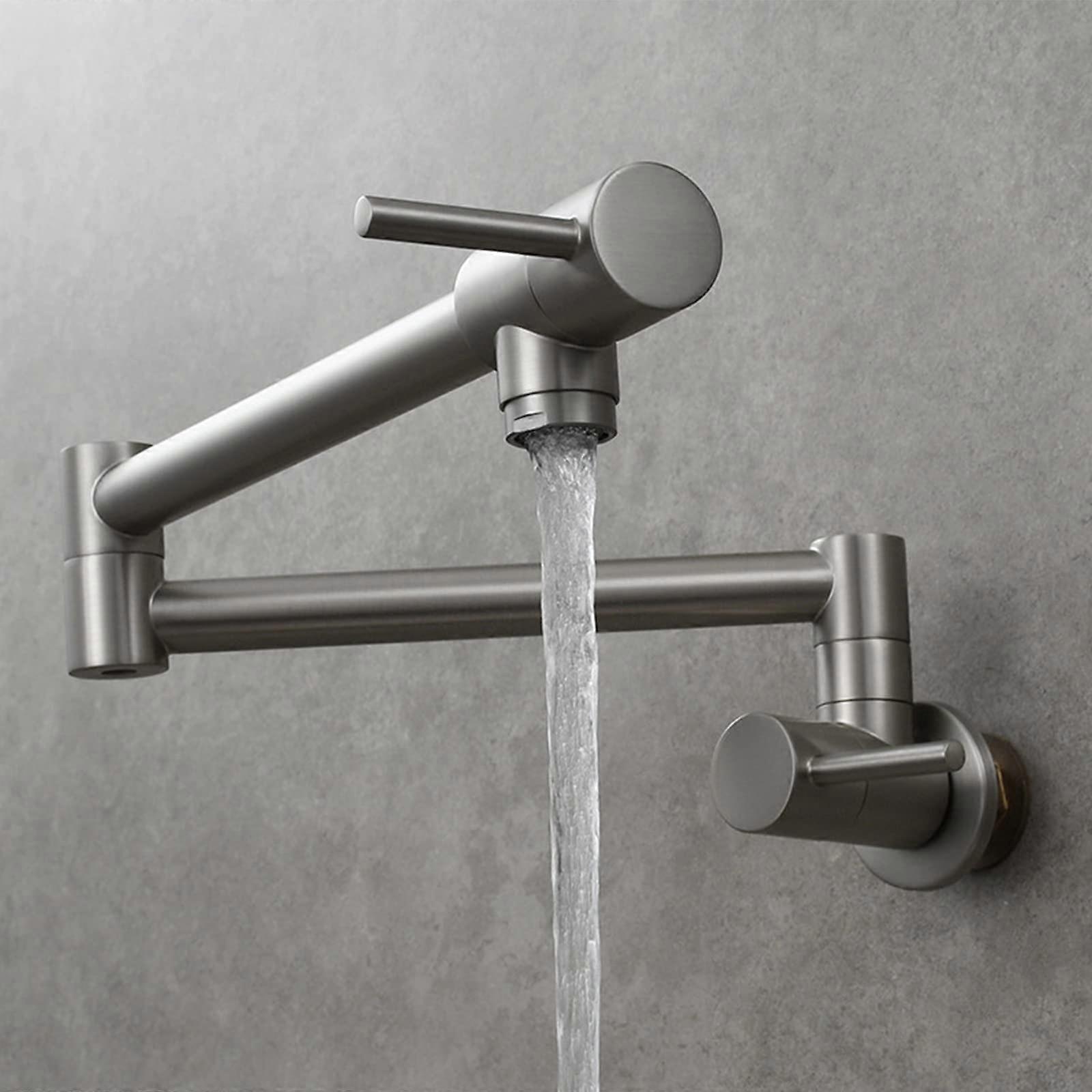 Pot Filler Copper Rotating Folding Wall Mount Single Cold 1Hole Tap With Double Joint Swing Arms And Dual Handles Gris