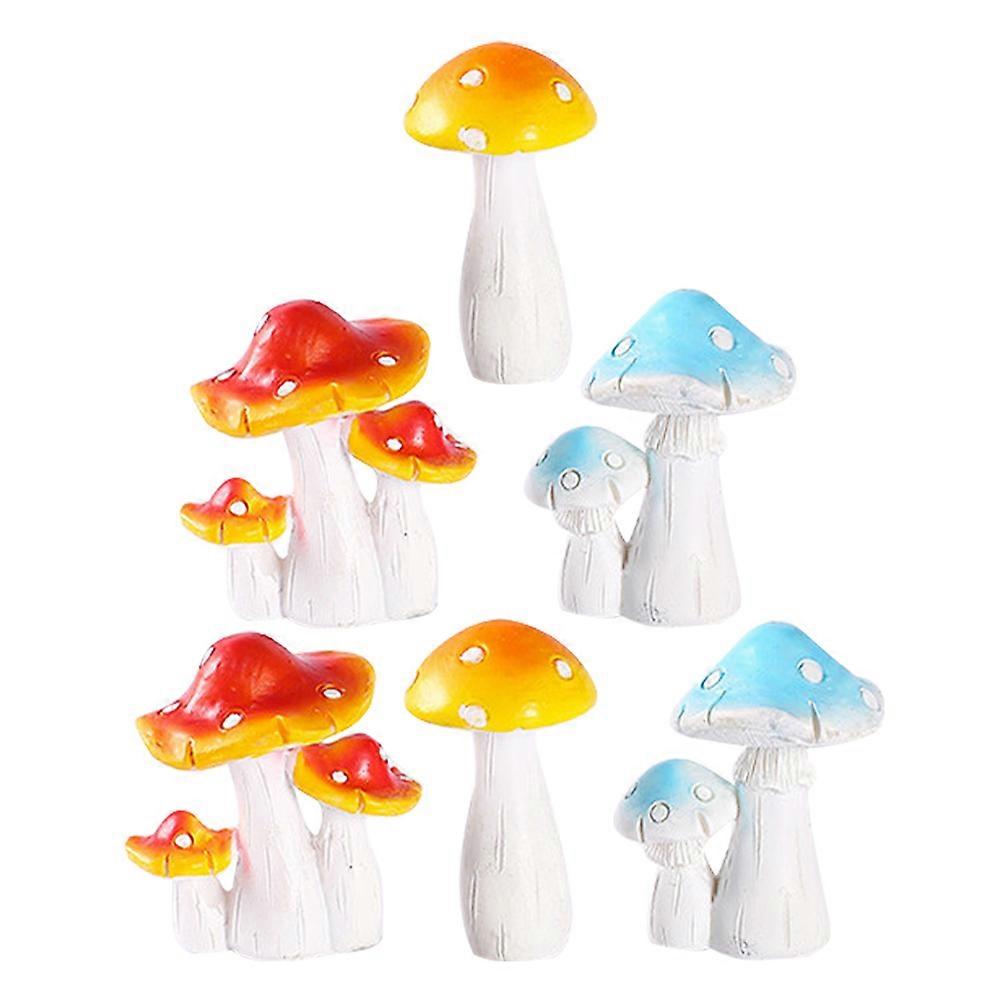 Micro Landscape Decoration Resin Mushroom Ornaments for Display 6Pcs