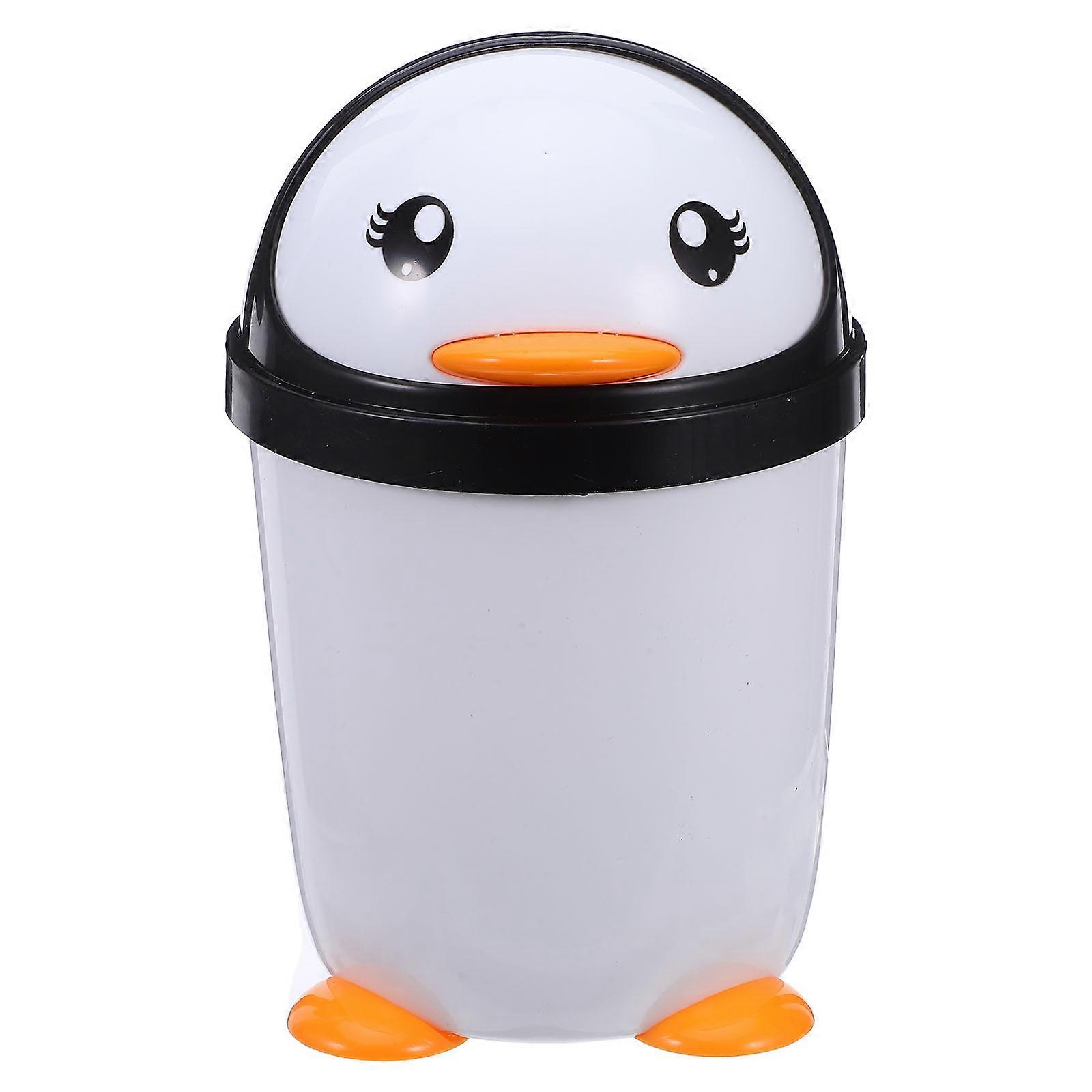 3Pcs White Plastic Cute Penguin Trash Can For Children Room And Office Use Featuring Large Capacity And Stable Base For Easy Disposal