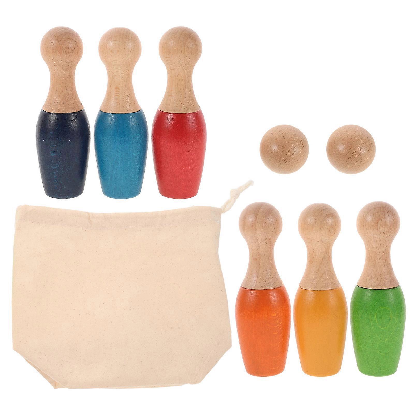 Wooden Bowling Set Kids for Early Development 1Set Indoor Toy