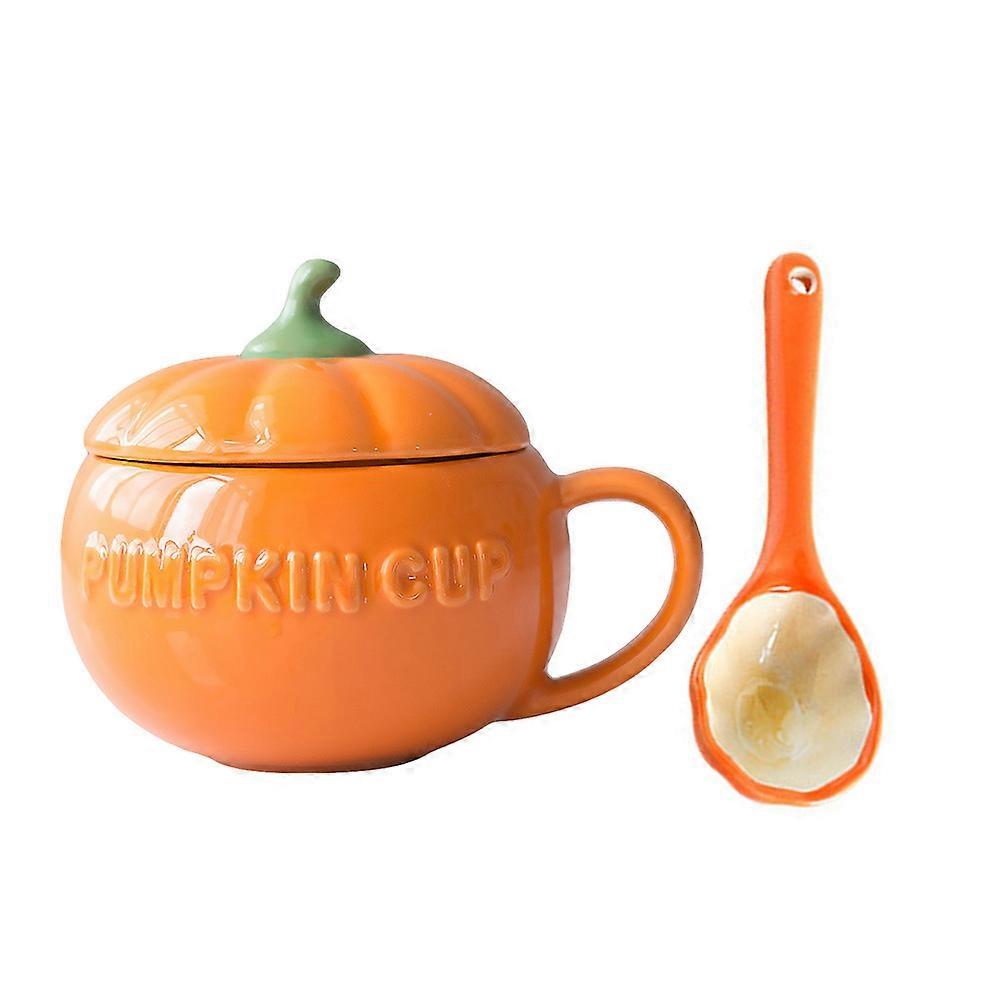 Halloween Water Cup Ceramic Cup with Spoon 1Set Pumpkin Shape Design Mug