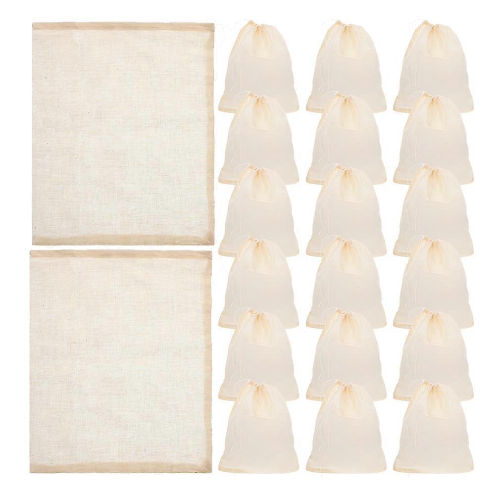 20Pcs Cotton Straining Bags Drawstring Soup Socks Spice Storage Kitchen Supplies Rectangular Beige Fine Mesh Cloth