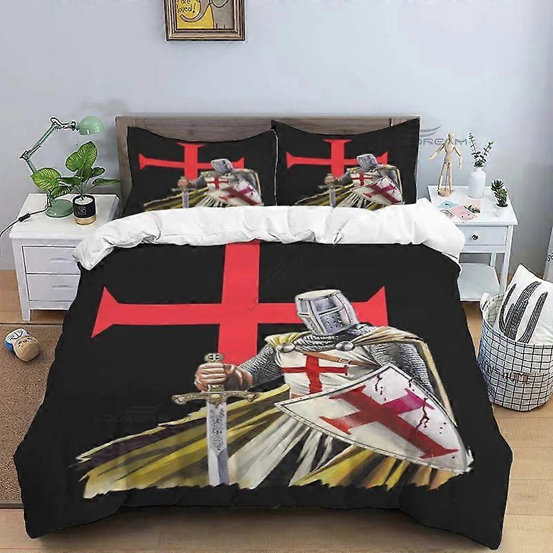 Medieval Knights Templar Patterns Comforter Bedding Set,Duvet Cover Bed Set Quilt Cover Pillowcase,King Queen Size Bedding Set