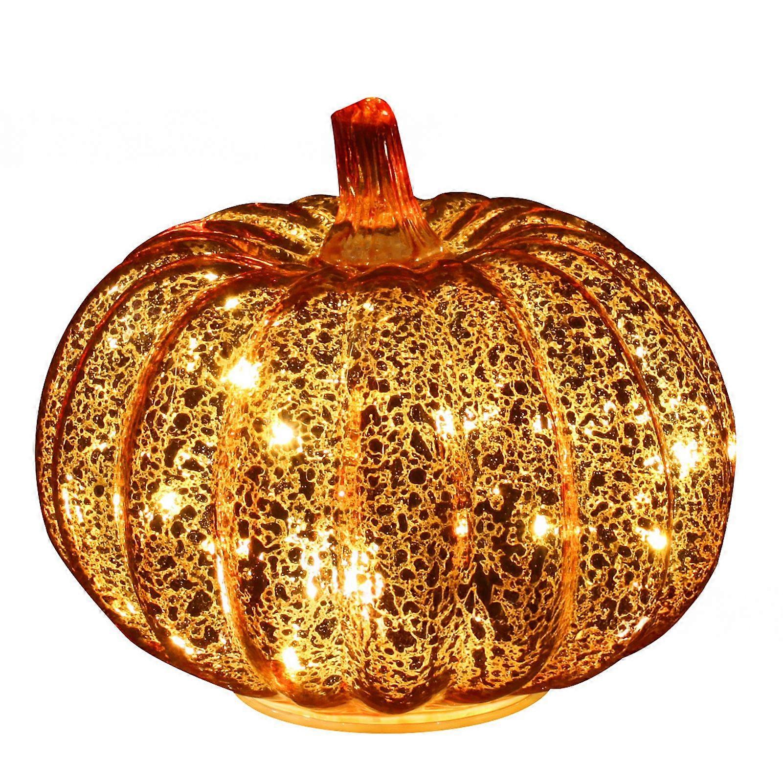 LED Pumpkin Lantern with Built-in Smart Timer Soft Warm Glow Battery-Powered Glass Pumpkin Shape Lantern Home Halloween Decor