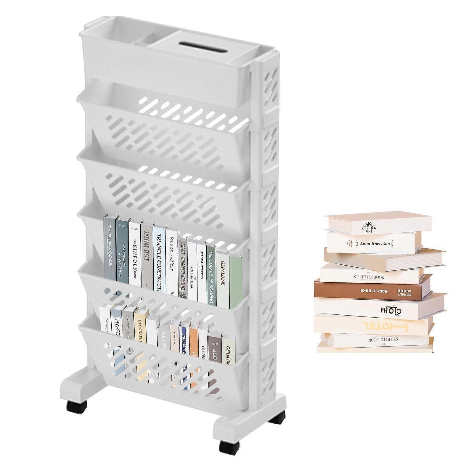 Mobile Bookcase With Wheels 5Tier Bookshelf Organizer Removable Tiered Rolling Cart For Study Living Room School