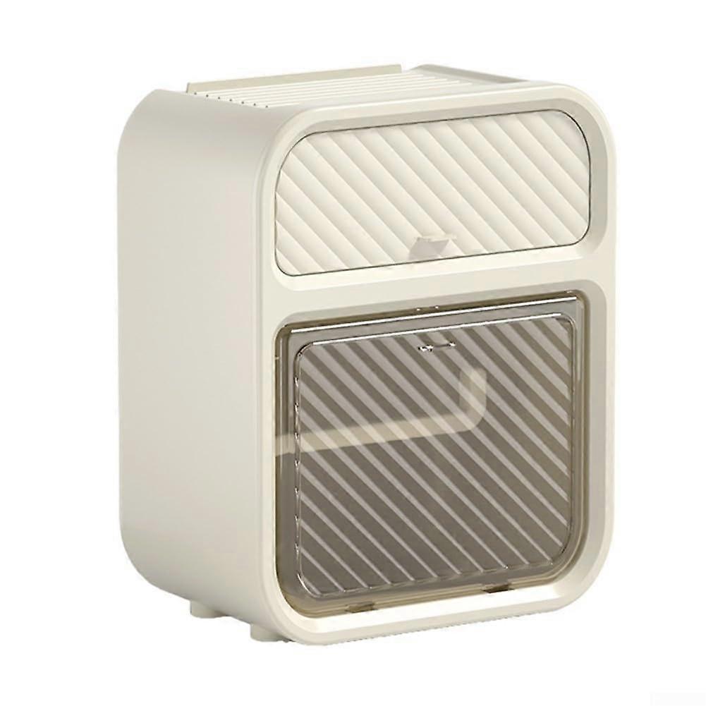 Tissue Box With Drawer, Double Layer Wall Sticker Storage, Waterproof Portable For Bathroom Kitchen, Easy Install, White