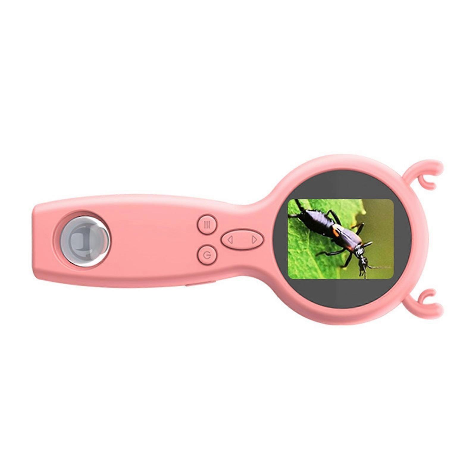 Children Microscope 500X Magnification 2Inch Color Display Ergonomic Grip Microscope For Backyard Exploration  Pink