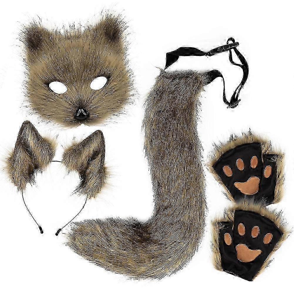 Halloween peluche renard masque ensemble griffes animales simulation renard oreilles bandeau queue queue animal queue cos accessoires