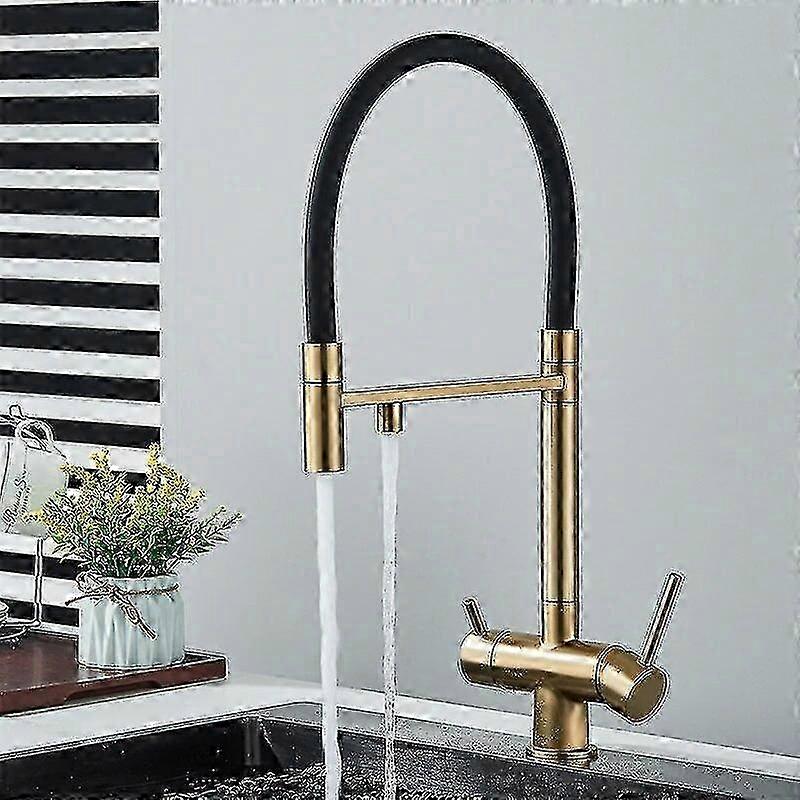 絶妙な清浄水キッチン蛇口デュアルハンドルデッキマウント真鍮タップろ過水ミキサータップ360回転プルダウンフレキシブルパイプミキサー