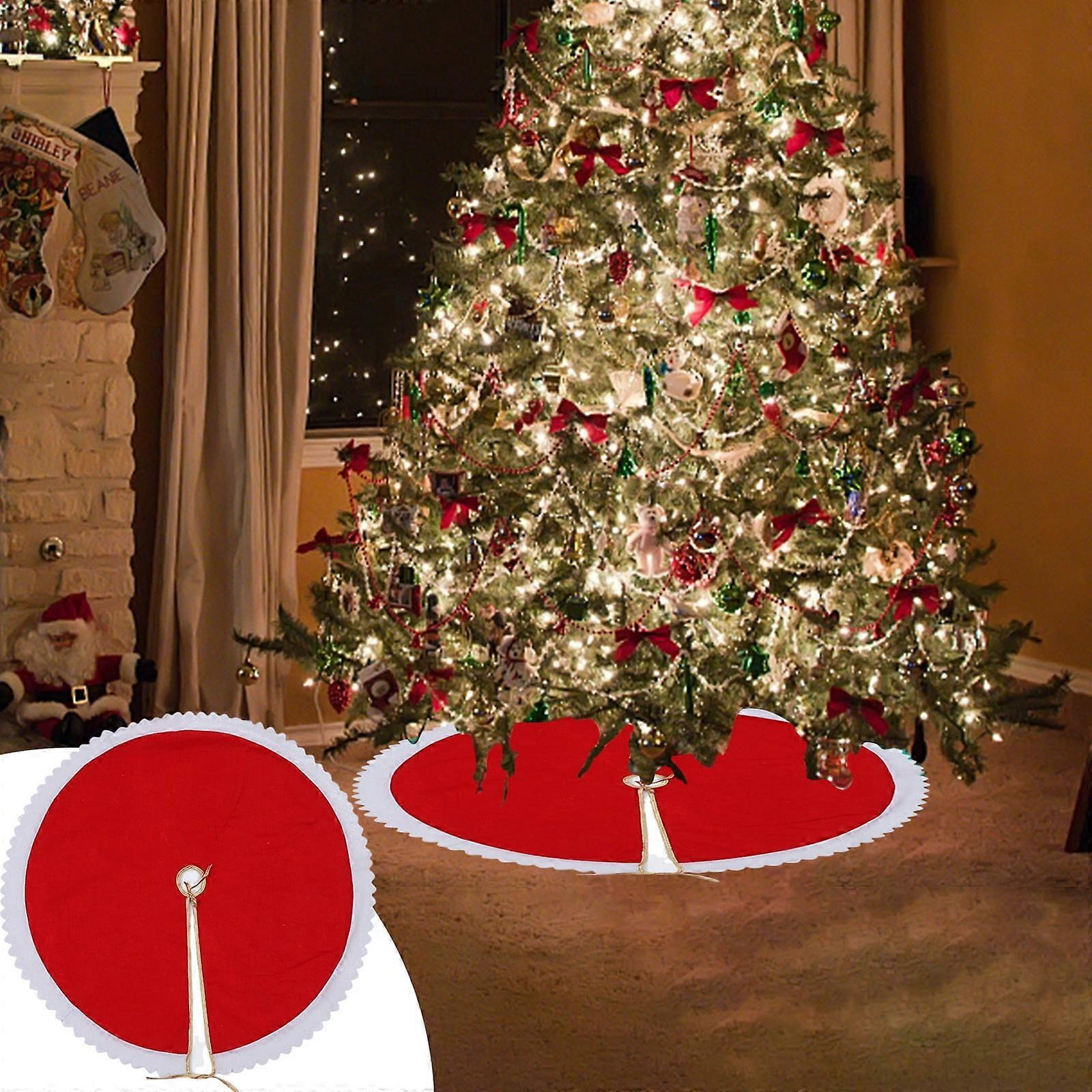 Christmas Tree Skirt, Solid Color Contrast Macrame Tree Collar Base, Stand Cover Compatible with Christmas Ornaments