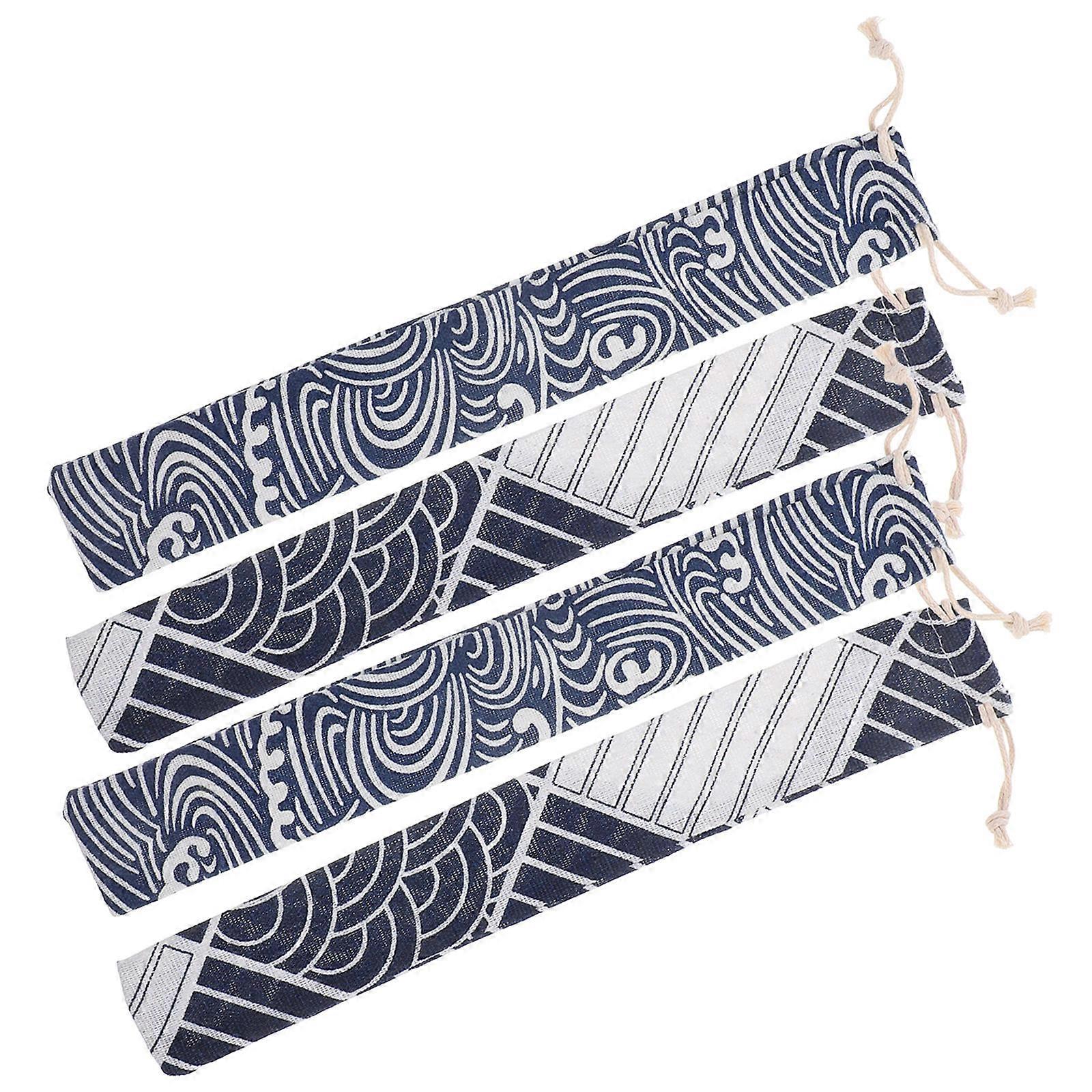 Reusable Fabric Chopsticks Bag Drawstring Holder for Kitchen Use 4Pcs