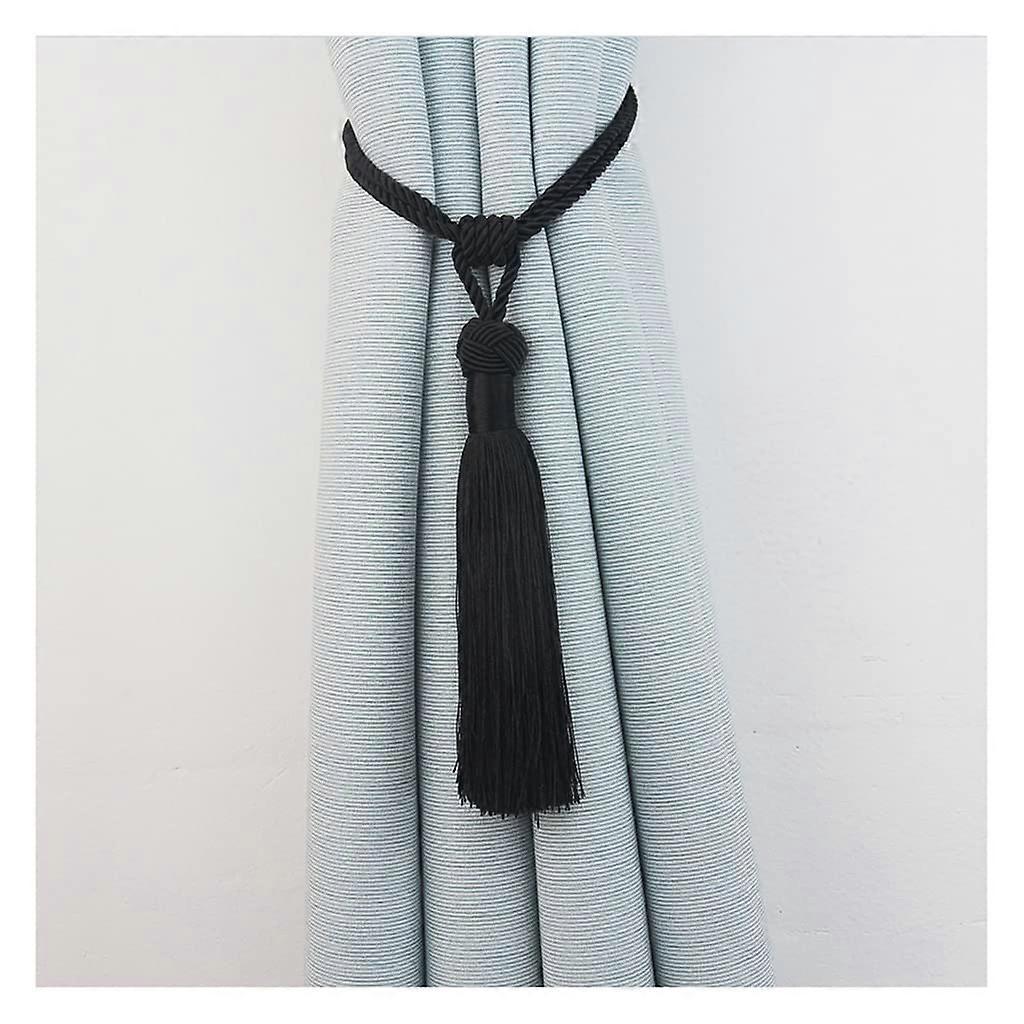 Curtain Tiebacks 2 Pack Black Cotton Rope Holdbacks for Drapes and Window Sheer Curtains