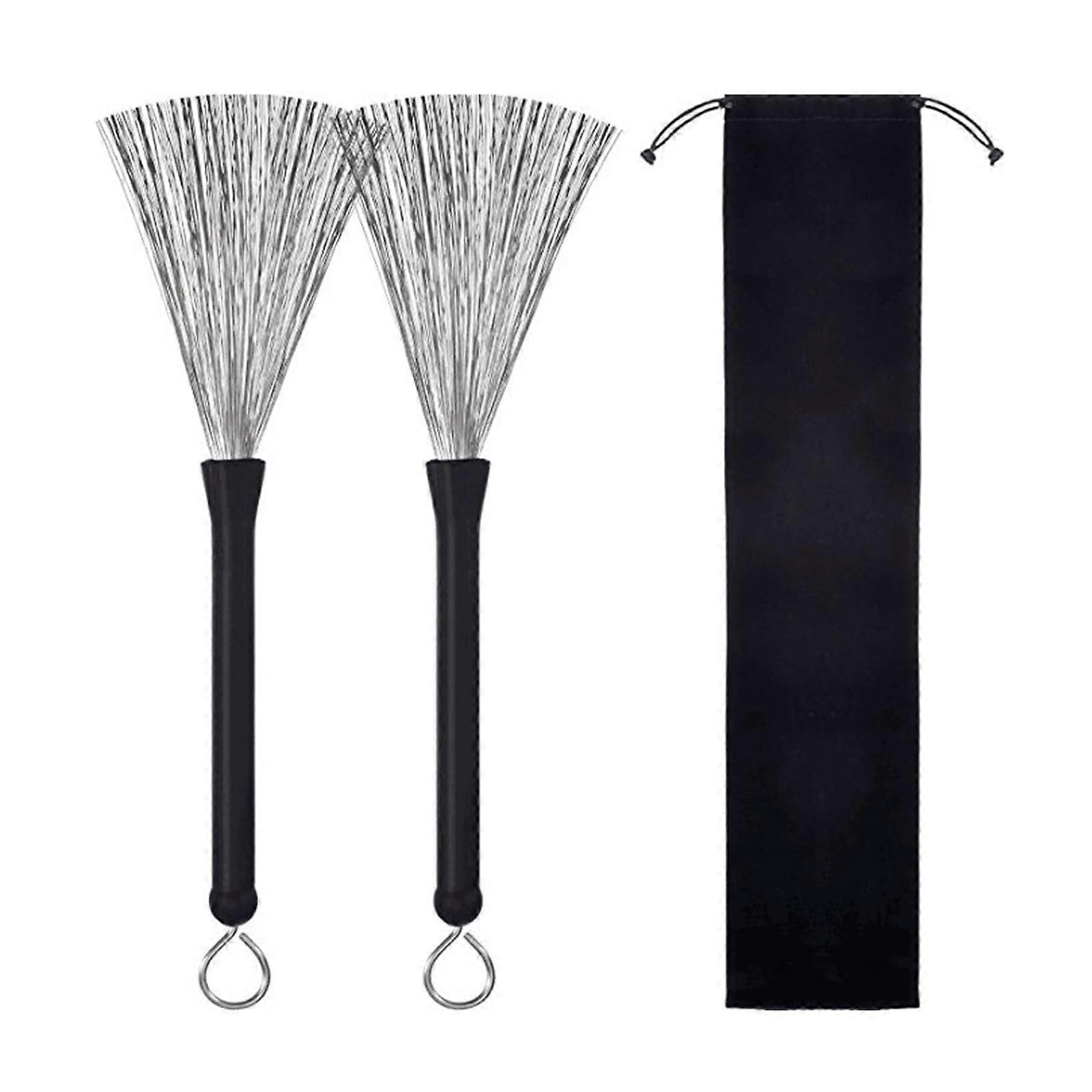 Steel Wire Drum Brushes Retractable Drumsticks Set of 2 for Jazz Drummers Percussion Playing