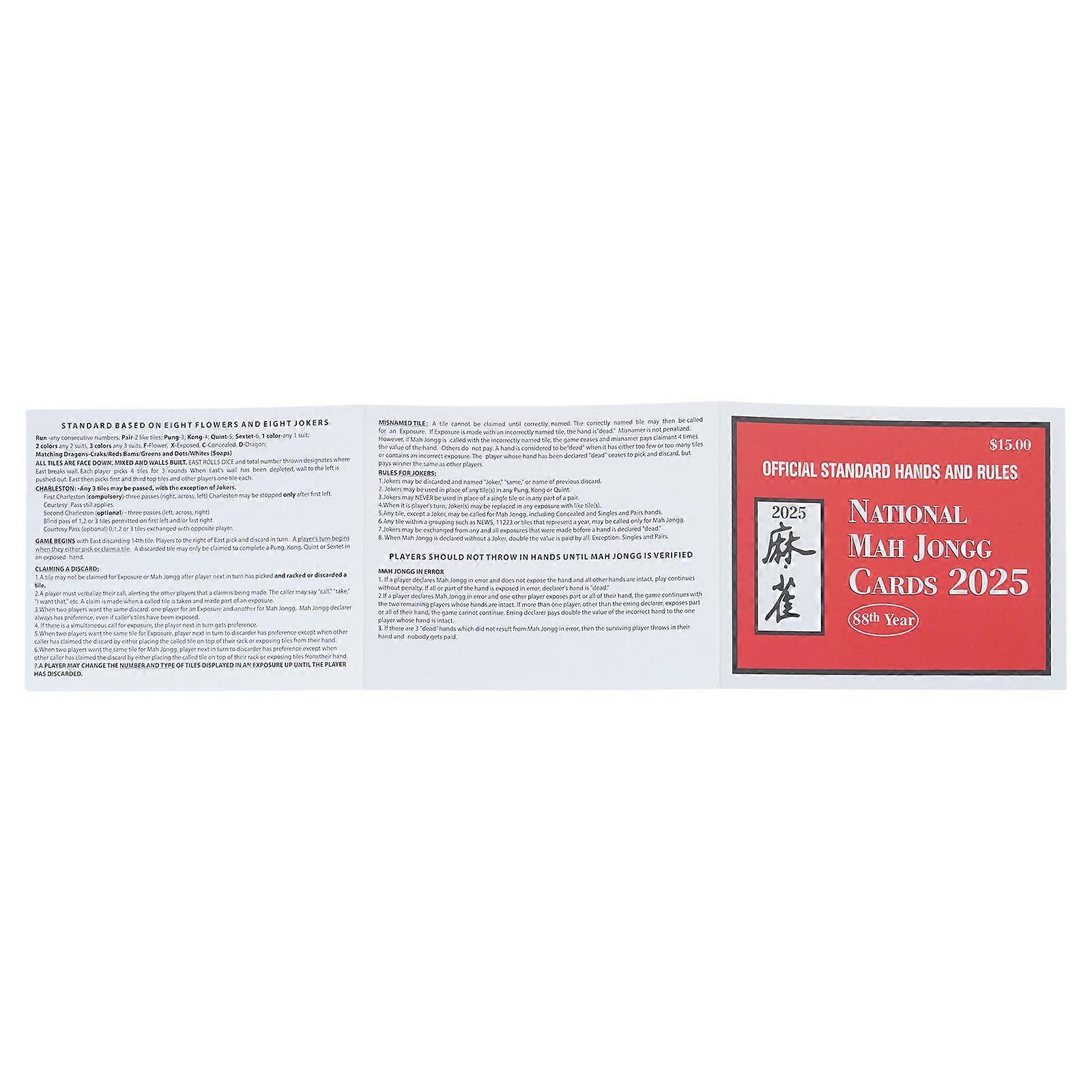 Stylish Mahjong Card Set with Detailed Rules and Spacious Scorecard Portable Accessory for Home Game and Competitions  Red 1pc