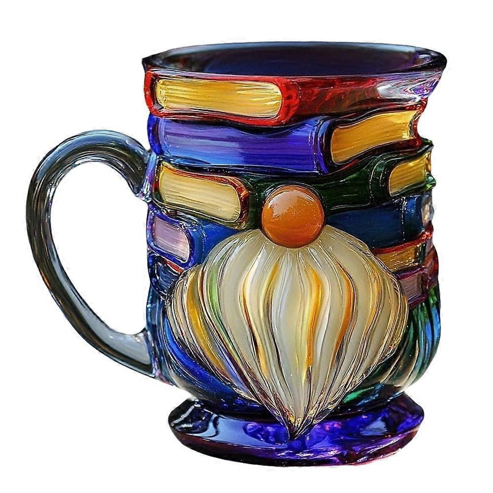 Painted Gnome Book Mug,Books Stack Coffee Cup