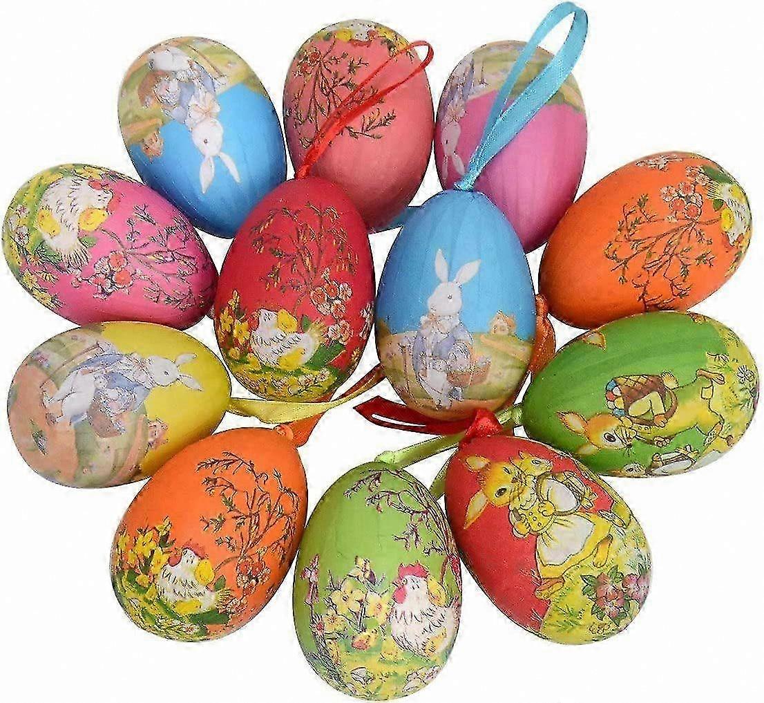 12 Pack Paper Mache Easter Egg Ornaments for Hanging Decor