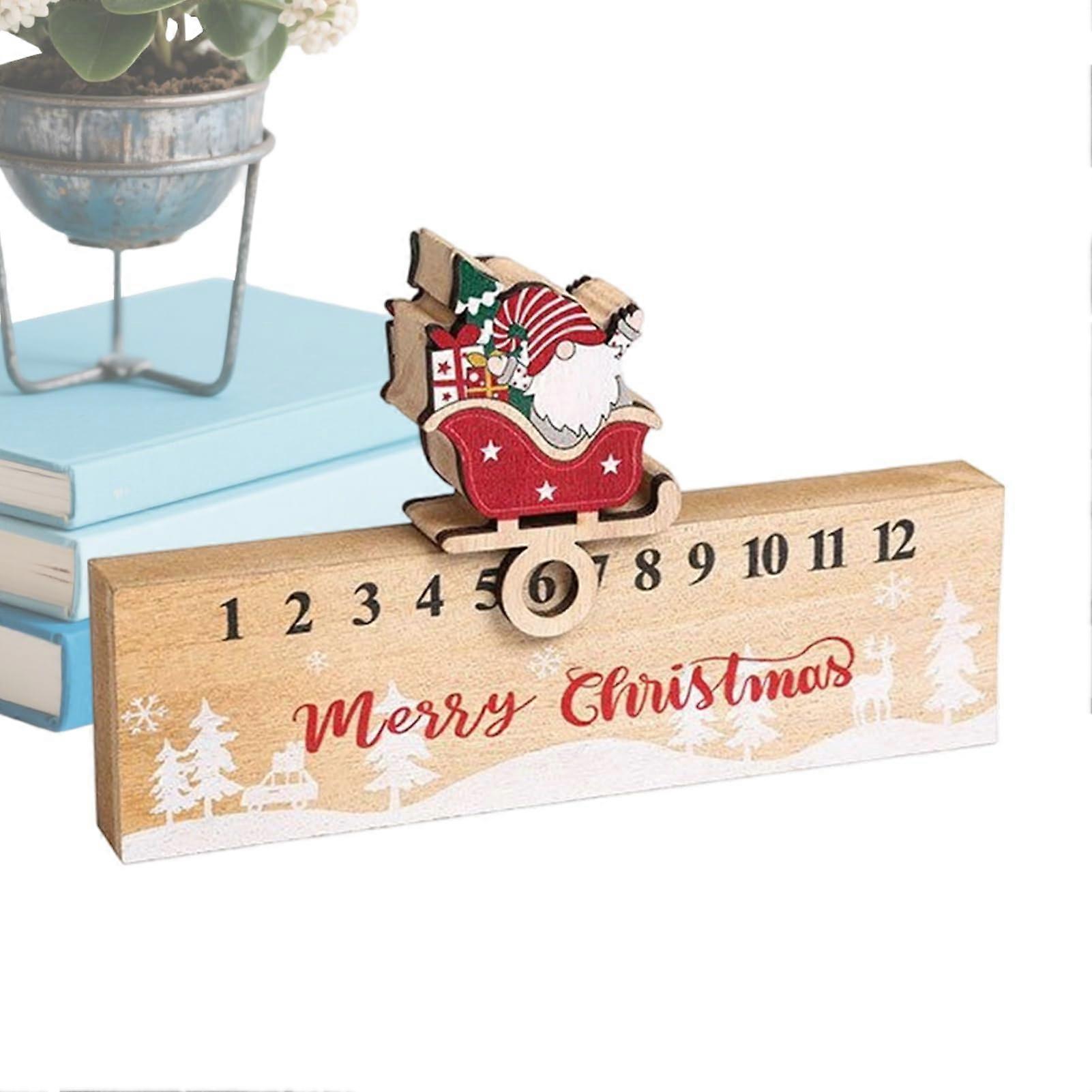 Christmas Countdown Calendar Wooden Sliding Gnome Advent with 24 DoubleSided Numbers for Holiday Home Decor