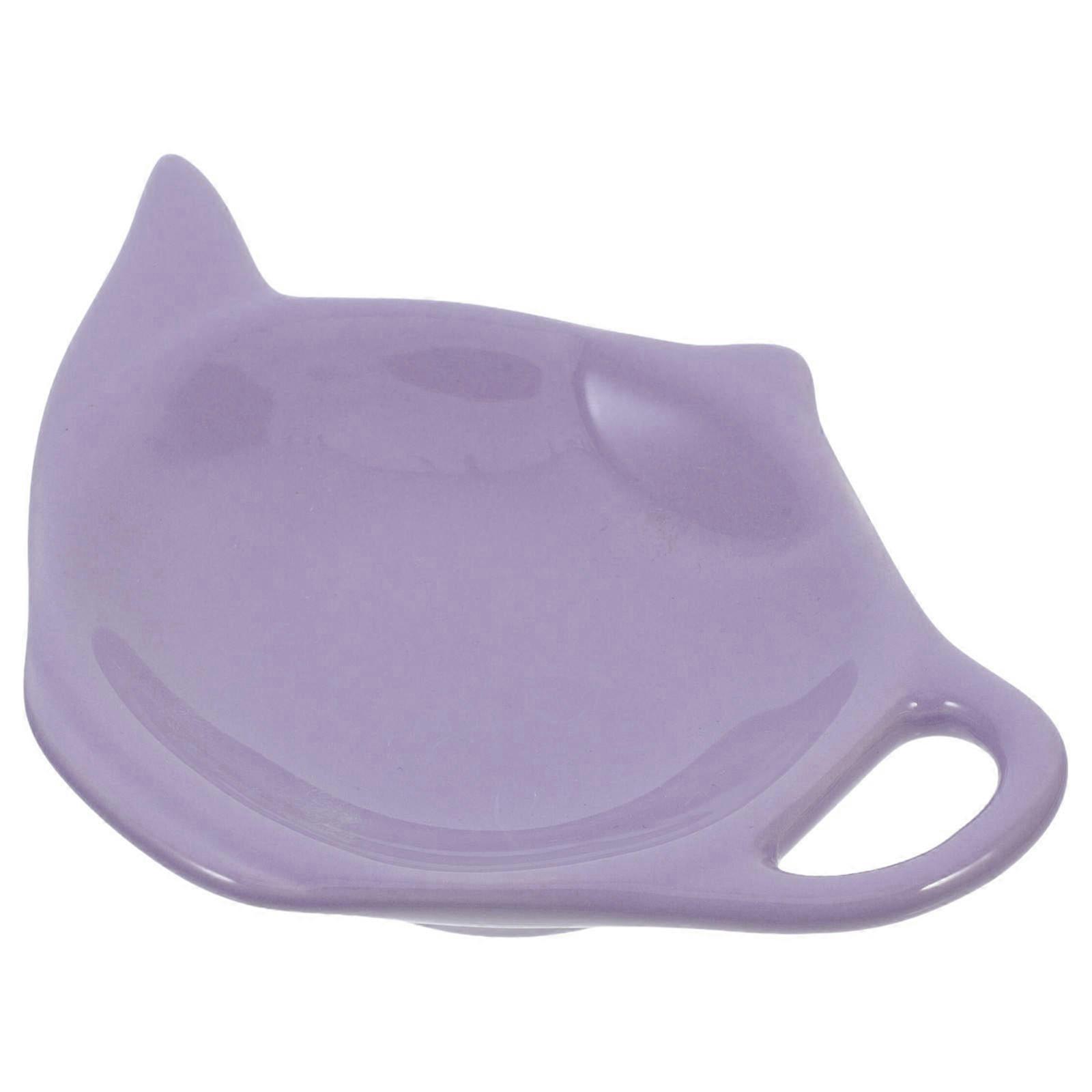 Kitchen Tea Bag Holder Ceramic Purple Teapot Shaped Plate for