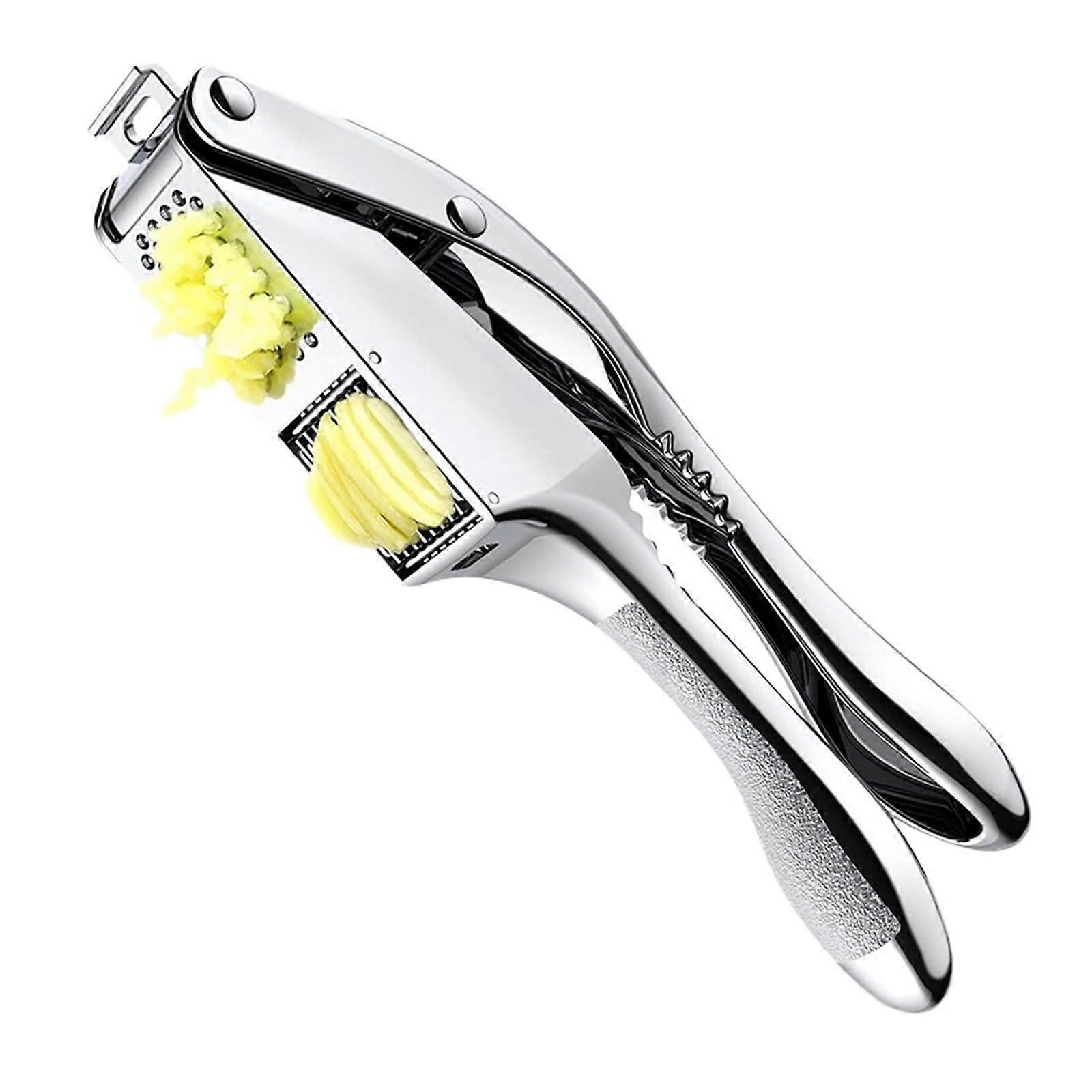 Stainless Steel 2 in 1 Garlic Press Slicer and Mincer Dual Function Crusher for Cooking