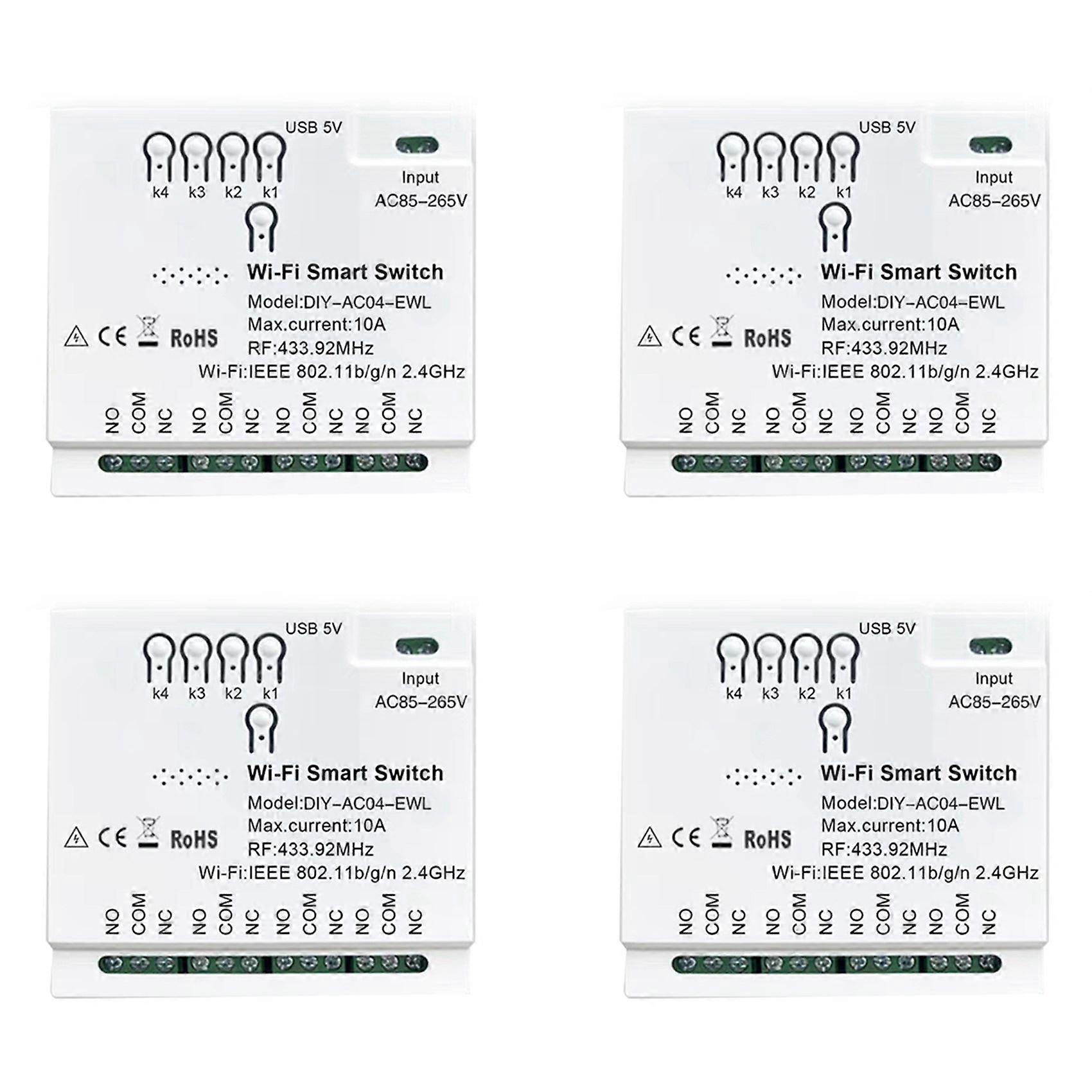 4CH WiFi Smart Switch RF433 85-265V 2.4G WiFi 