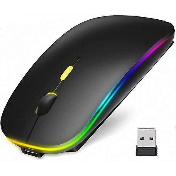 Rechargeable Wireless Computer Mouse with RGB Lighting Black
