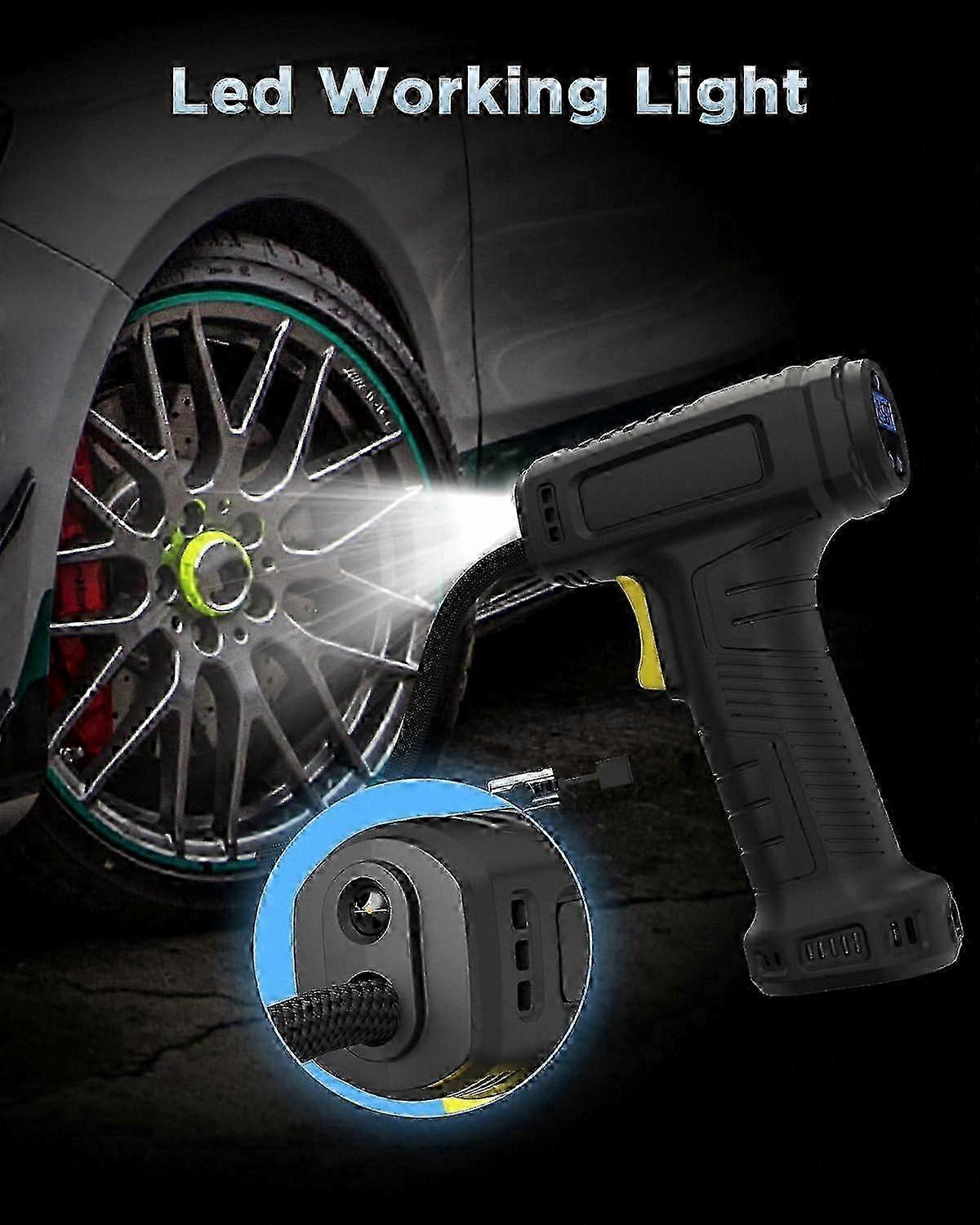 Portable Cordless Air Compressor with Digital Gauge, Rechargeable Battery-Powered Tire Inflator, LED Light for Easy Use, Wireless Handheld P