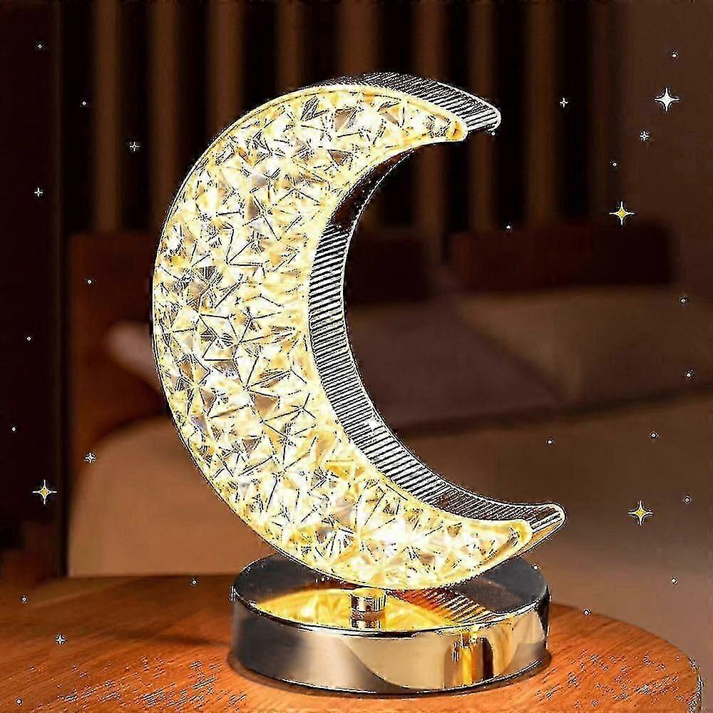 Star Moon Lamp, 3 Colors Modes Dimmable Touch Lamp, Crystal Table Lamp Night Light, Led Beside Lamp For Ramadan Decorations
