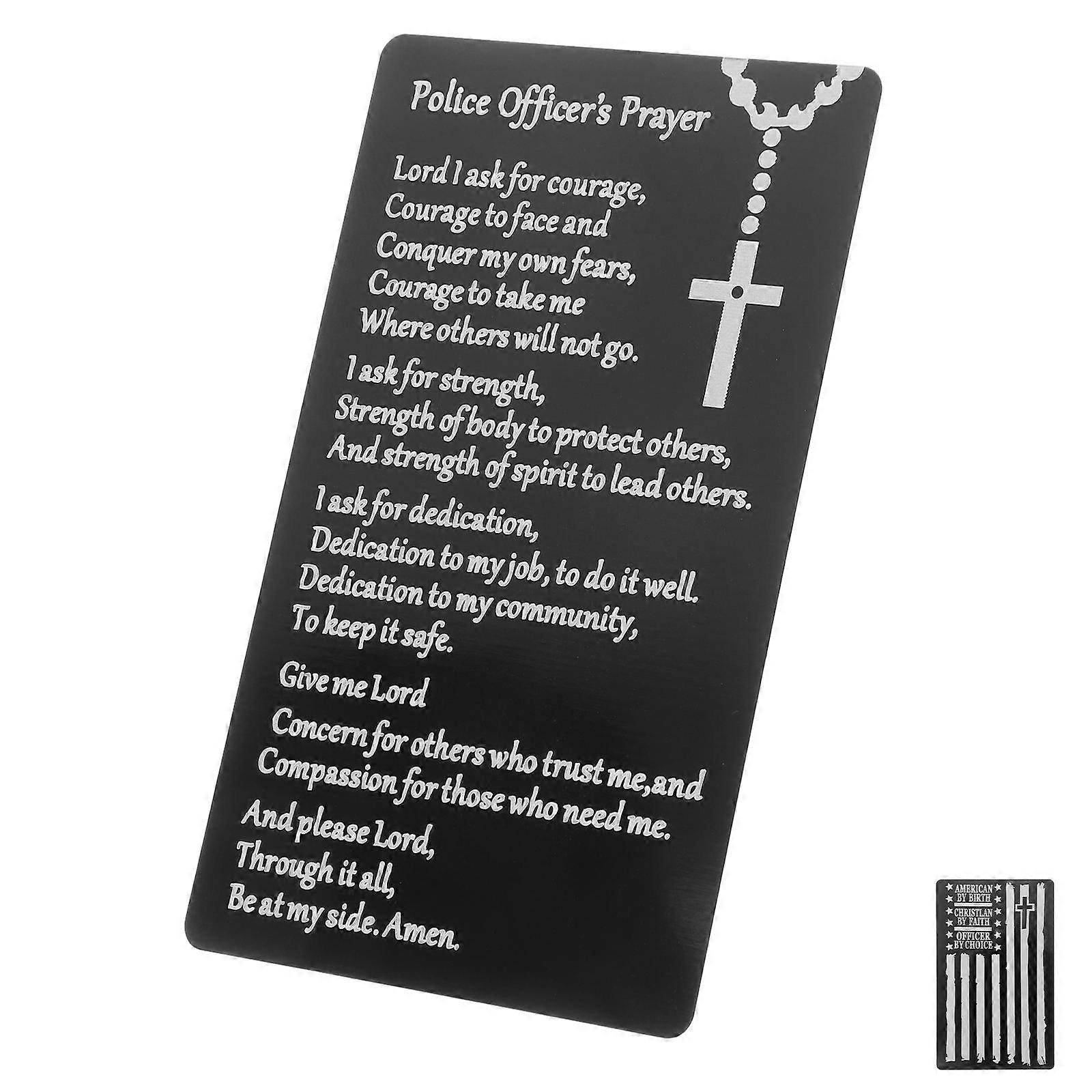 Engraved Metal Wallet Card Officer Present with Prayer