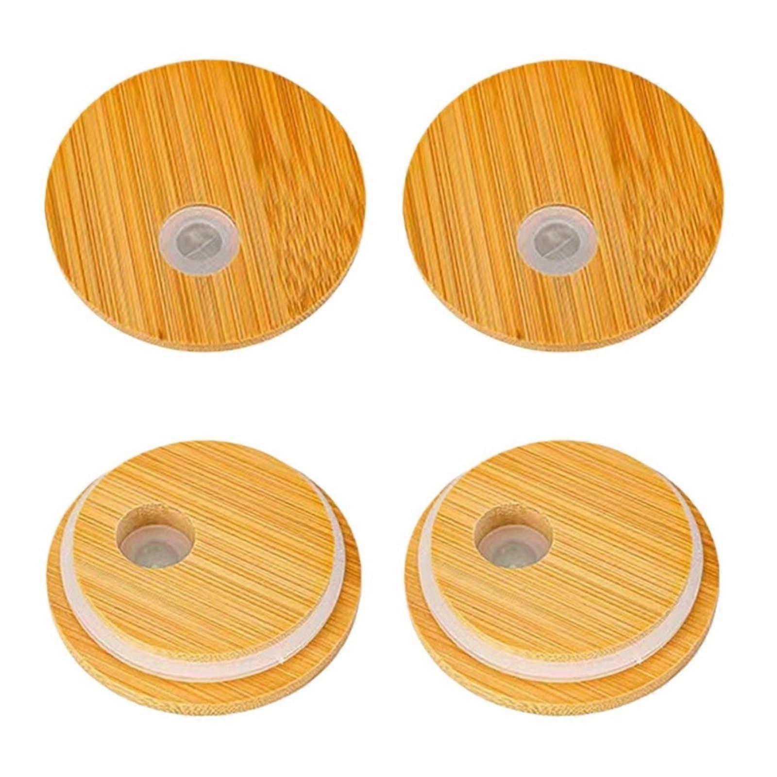 Bamboo Jar Lids with Straw Hole and Silicone Seal, 8 Pcs Reusable Canning Lids for Regular Mouth Jars