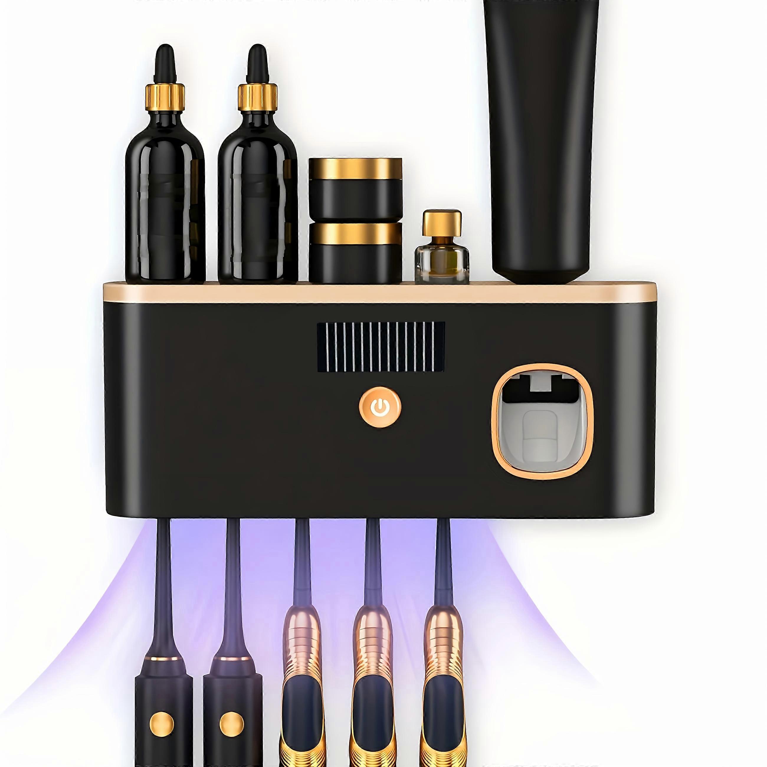 Smart Toothbrush Sterilizer with Automatic Toothpaste Dispenser�CWall-Mounted, 5 Slots,USB Rechargeable,Modern Bathroom Organizer