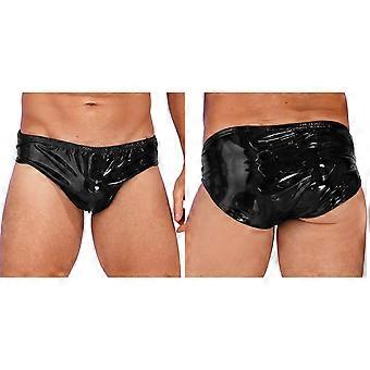 Herreundertøj i kunstlæder med fuld dækning, bulge-pose, vådt look, aften- og festtrusser
