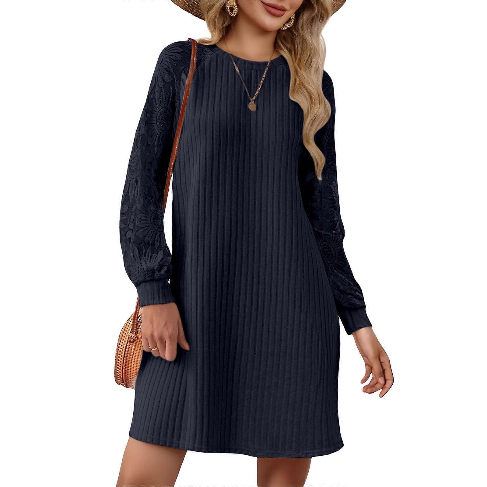 sachin and babi light blue dress Round Neck Dresses for Women and Girls 2025 Casual Long Sleeve Comfortable  Tshirt Dress Fashion Fall Outfits Navy Blue M