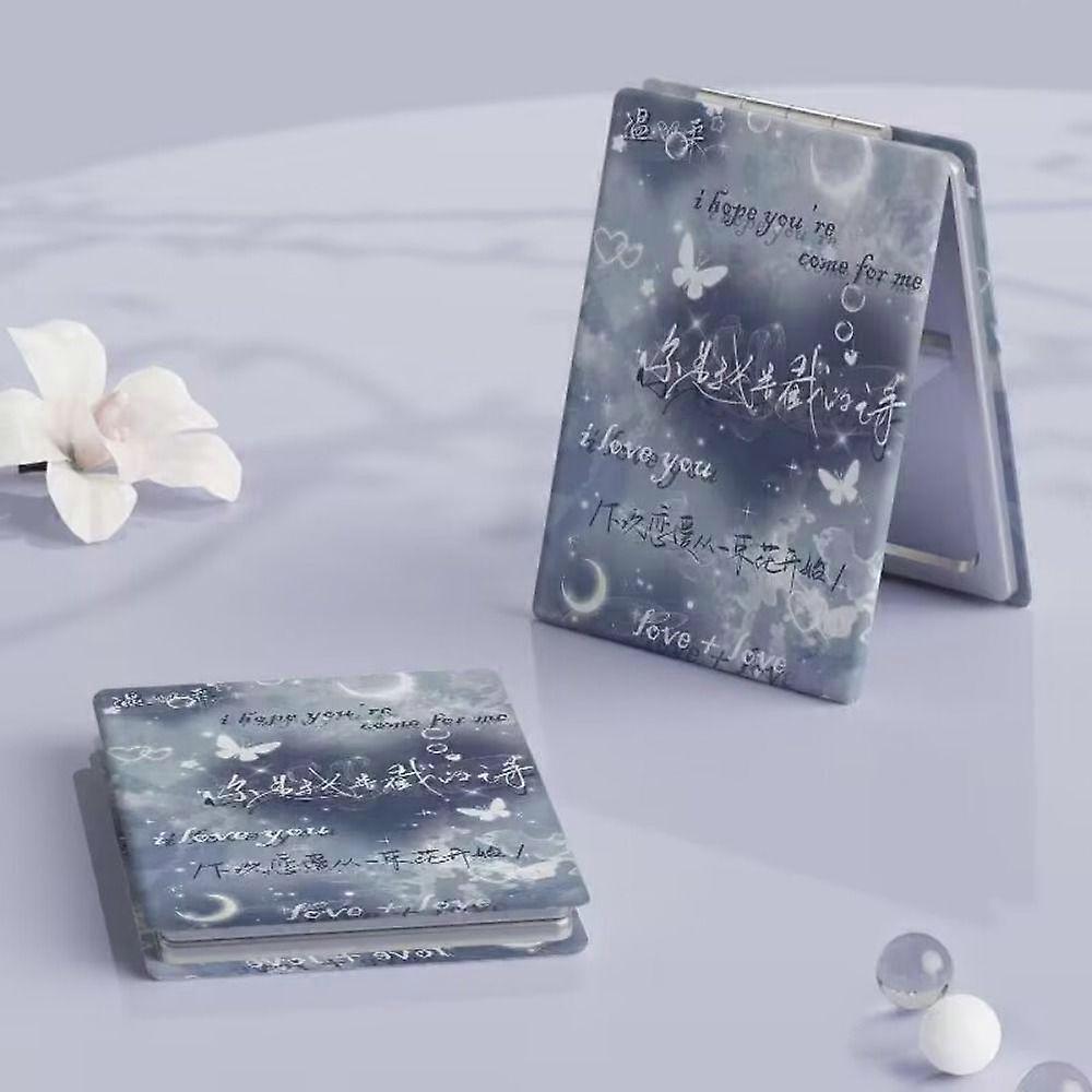 PU Foldable Cosmetic Mirror Foldable Rectangle Pocket Mirror Mini Folding  Makeup Mirror  Students