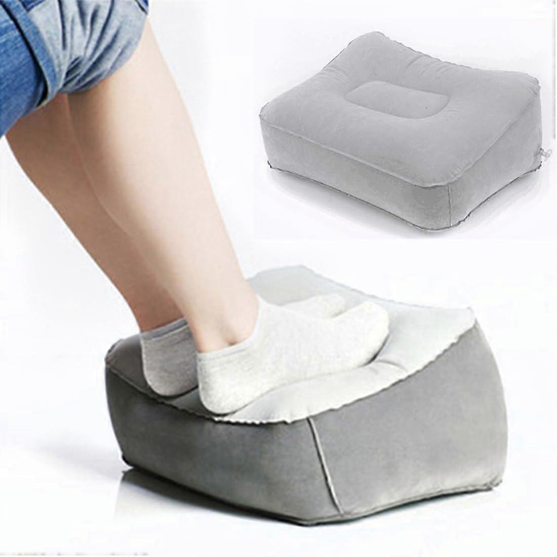 Inflatable Travel Foot Rest Pillow for Airplane and Office, Soft Flocking Leg Elevation Cushion Gray