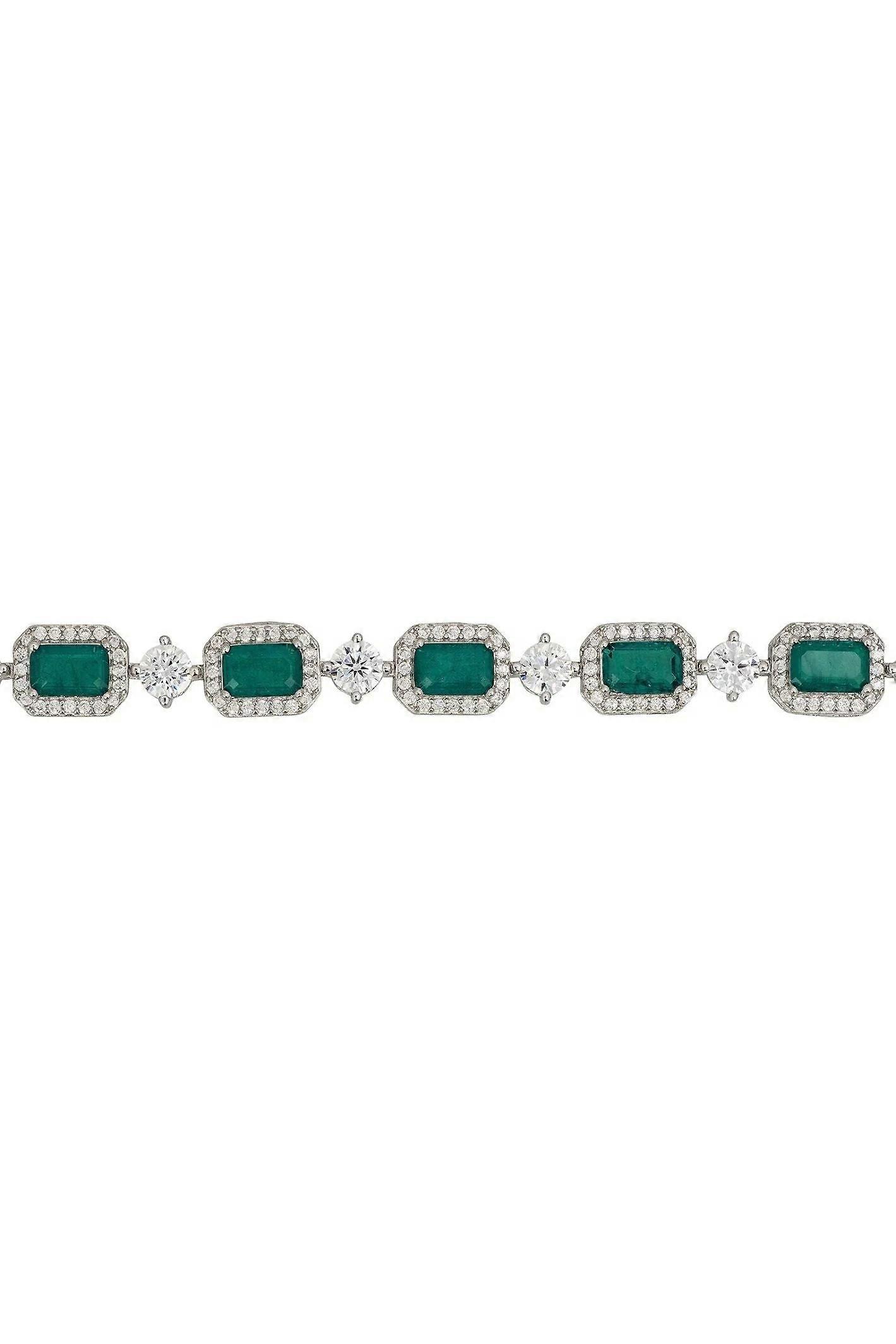 Latelita Women's 925 Silver Elena Gemstone Bracelet with Emeralds and Cubic Zirconia - 17.5cm x 0.7cm