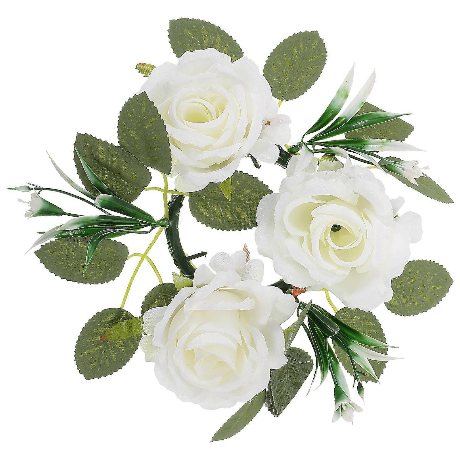 Wedding Decor Artificial Rose Candle Ring Wreath with White Fabric