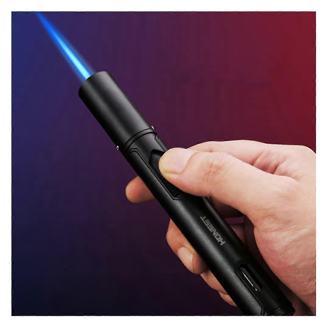 Butane Torch Lighter Windproof Stainless Steel Jet Flame Adjustable Refillable for BBQ Grill Kitchen Black