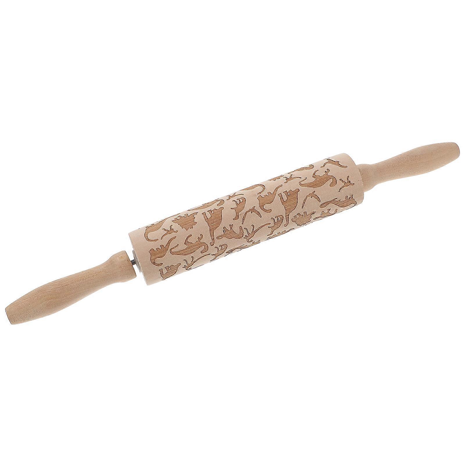 Wood Rolling Pin Dinosaur Pattern for Home Use Baking Tool