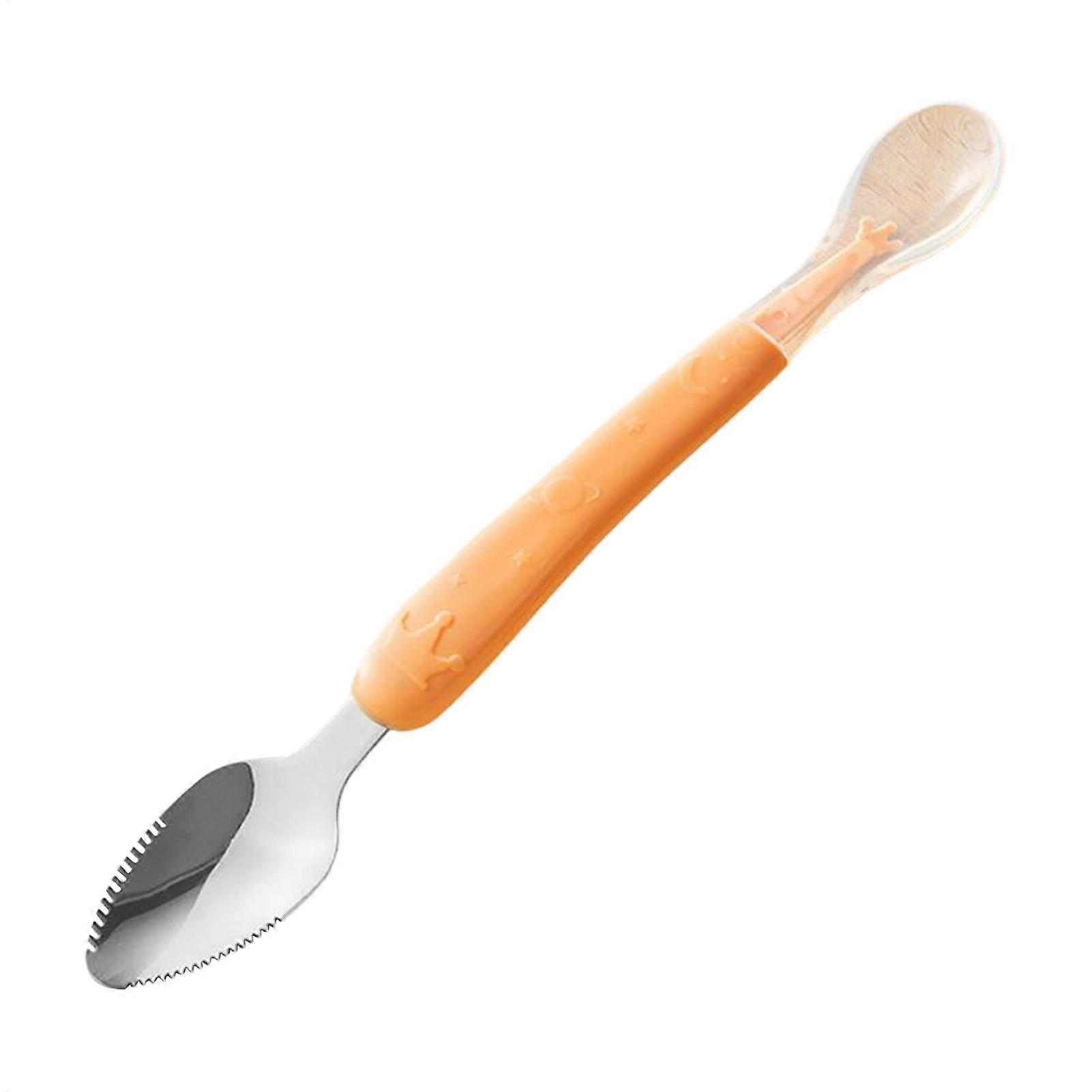 Baby Feeding Spoon with Safe Silicone Head, Dual Scraper Design, Storage Case, Orange