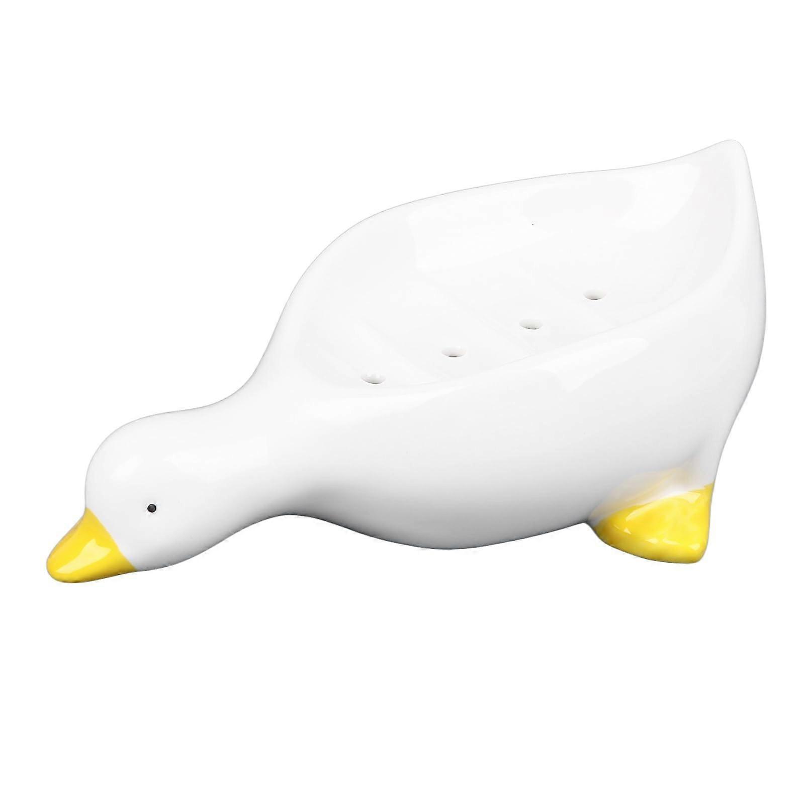 Ceramic Soap Dish Cute Duck Shape Self Draining Holder for Bathroom Kitchen 20x12x8cm