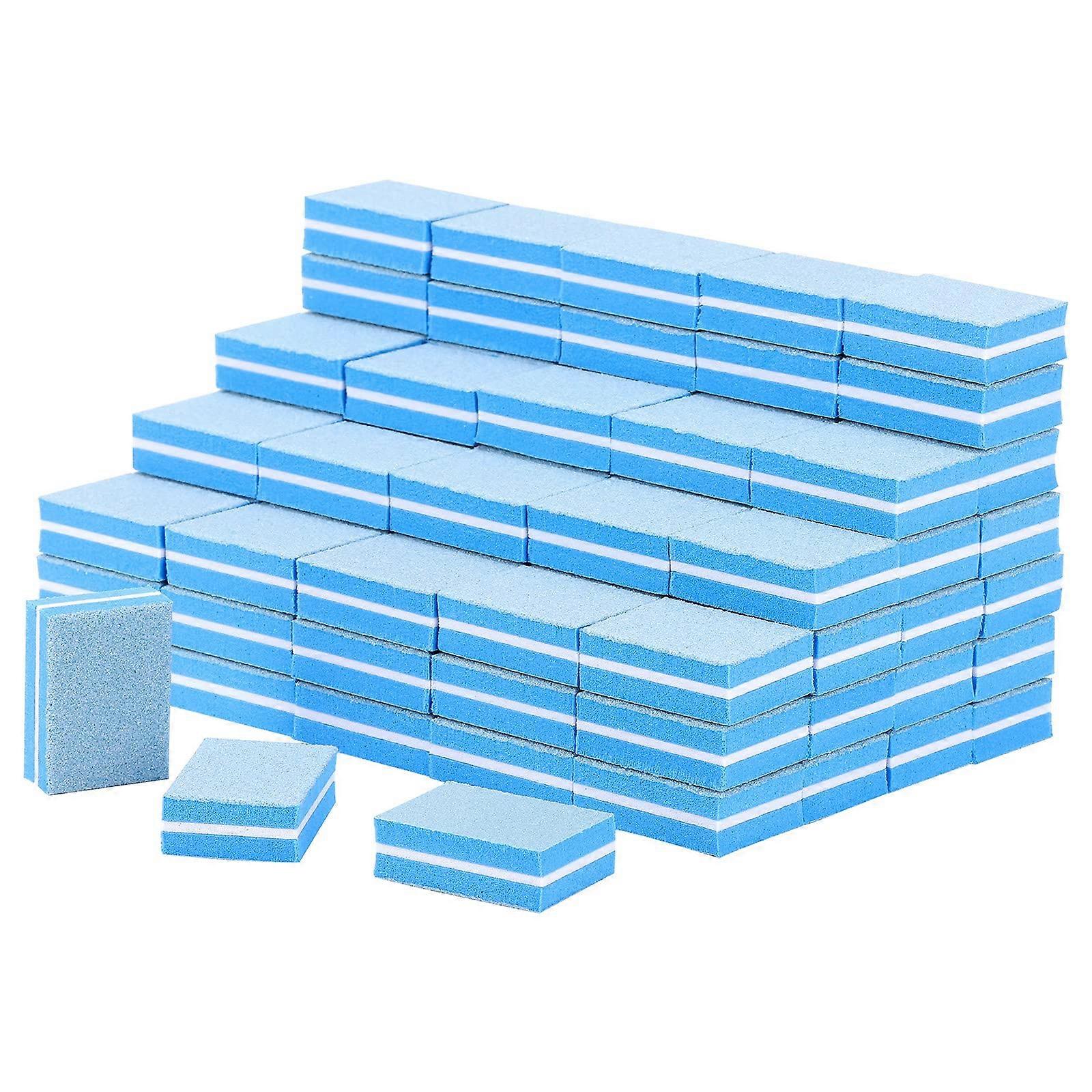 100 Pack Blue 100/180 Grit Mini Nail Buffer Blocks for Acrylic Nails, Dual Grit Performance