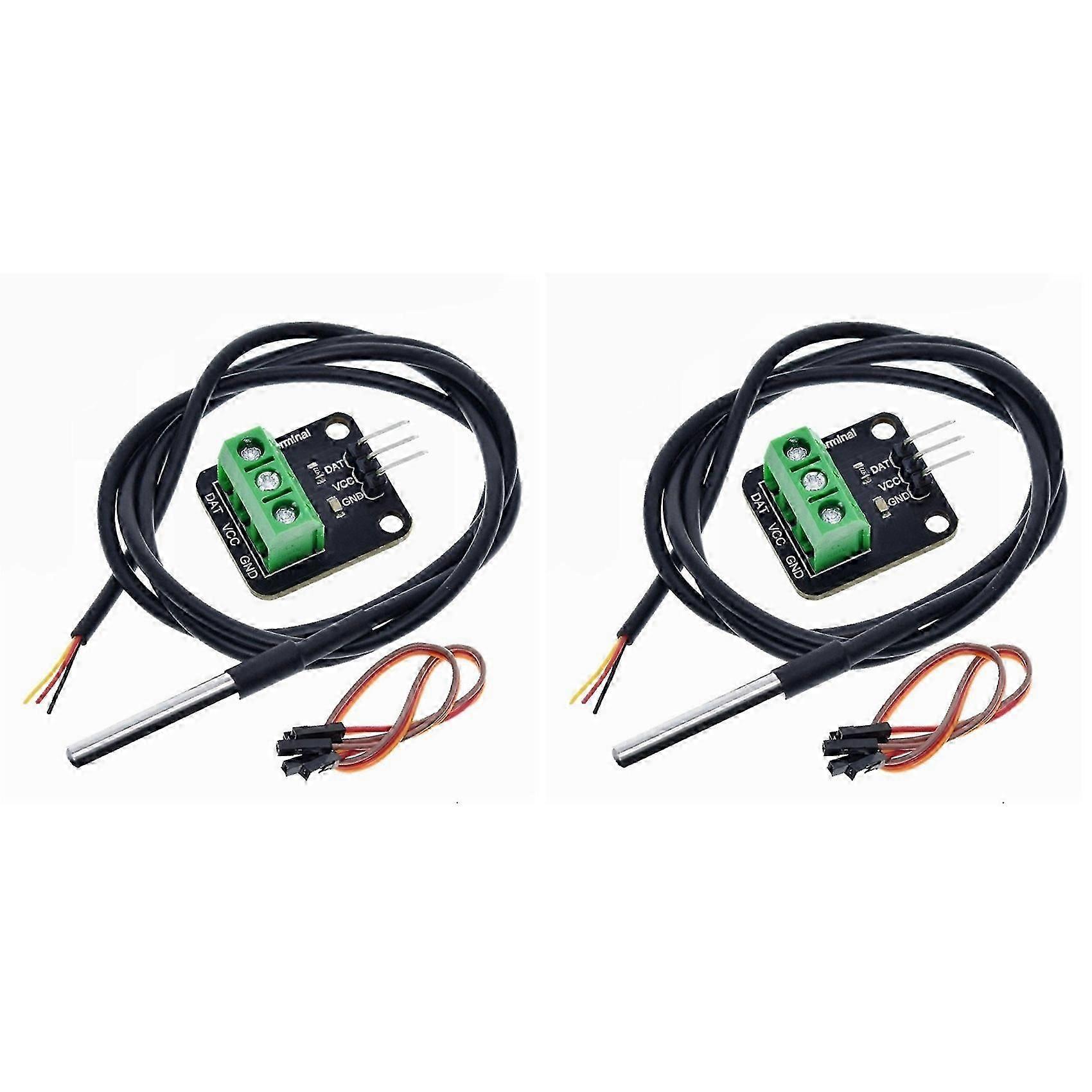 2X DS18B20 Temperature Sensor Module Kit Waterproof 100CM Digital Sensor Cable Probe Terminal Adapter for Arduino